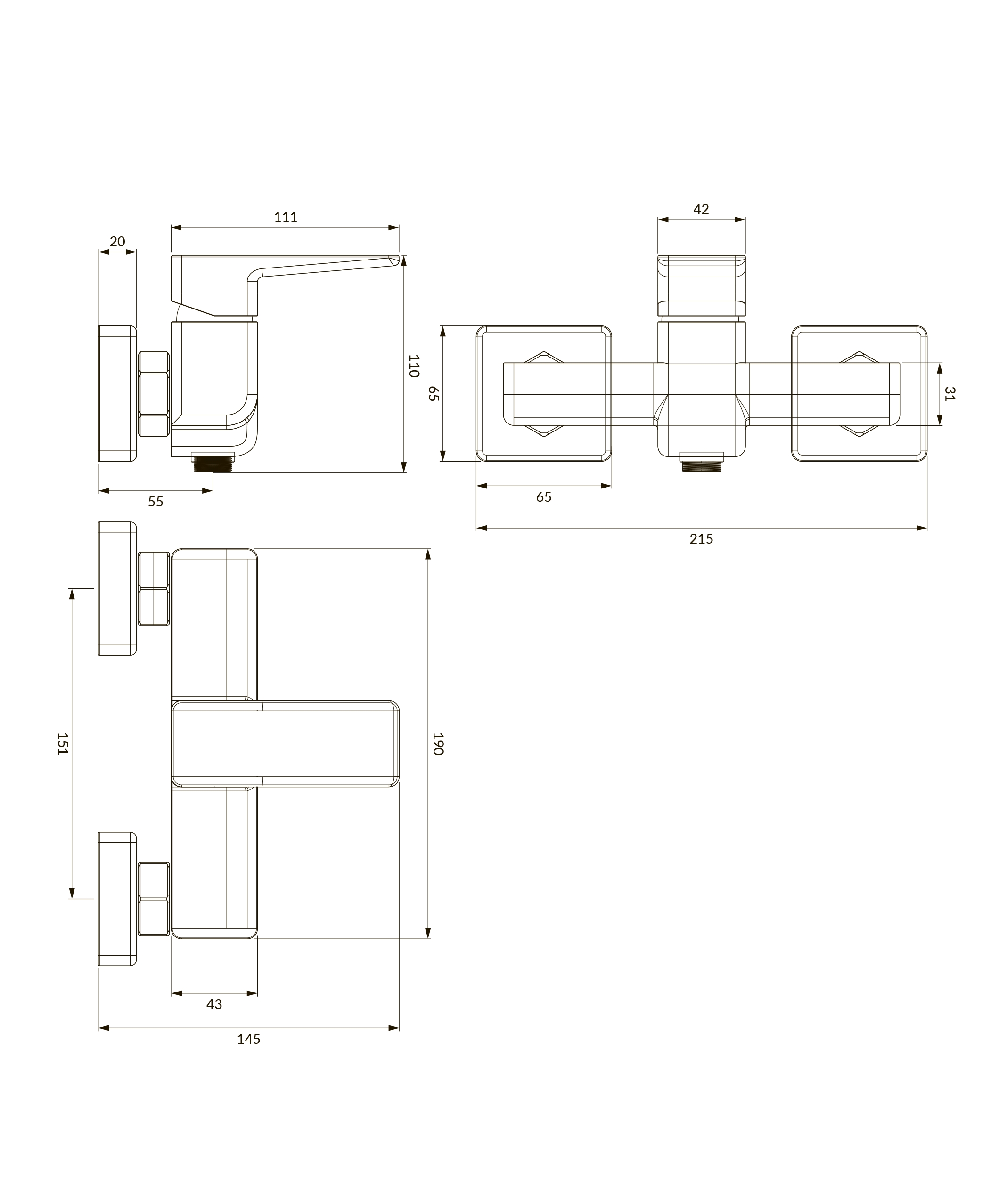 Omnires Parma Black Mat PM7440BL Габаритные размеры