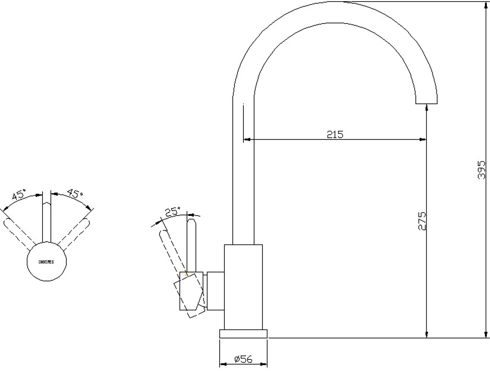 Omnires Y Inox Y1250IN Габаритные размеры