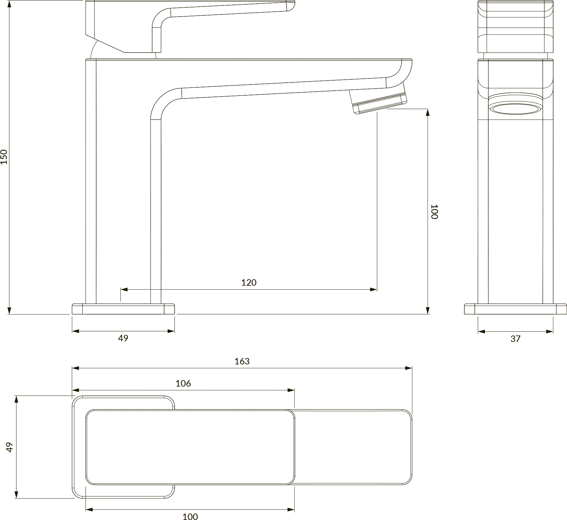 Omnires Parma Chrome PM7410CR Габаритні розміри