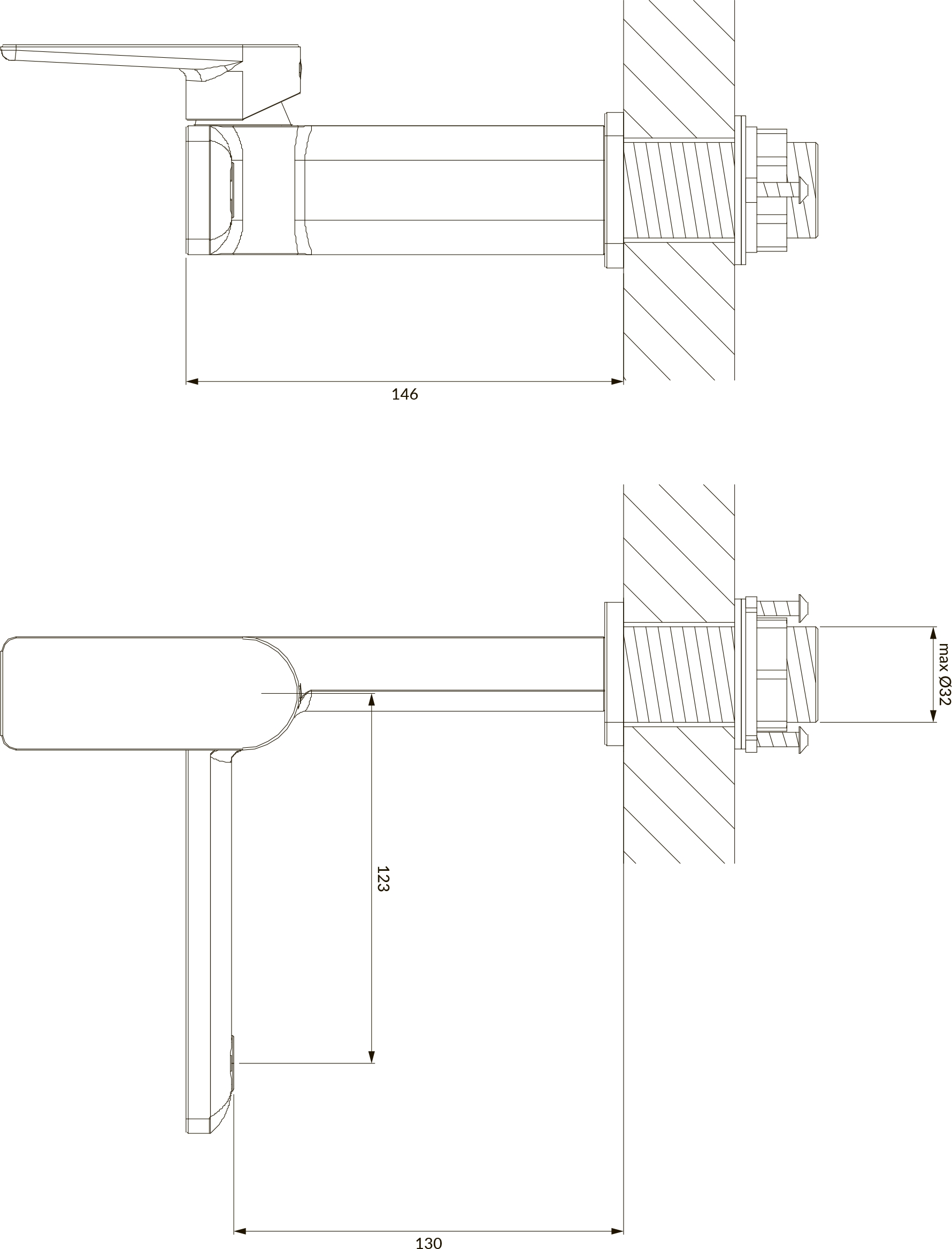 Omnires Parma Chrome PM7410XCR Габаритні розміри