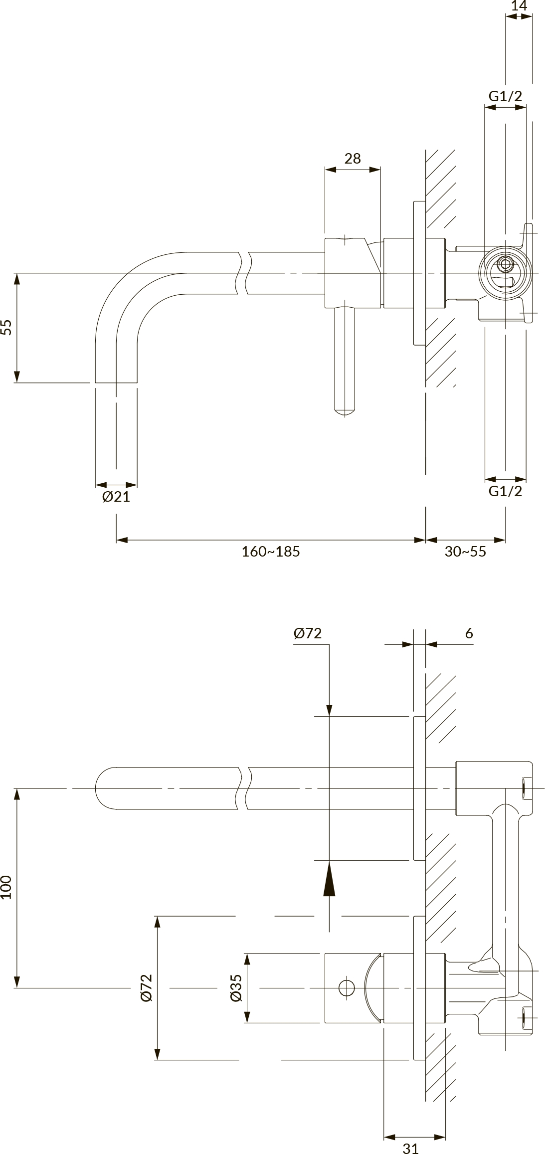 Omnires Y Graphite Y1215HGR Габаритные размеры