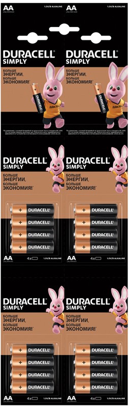 Батарейка Duracell Simply LR06 AA 4 шт.(отрывной набор 4X4 шт.) в интернет-магазине, главное фото