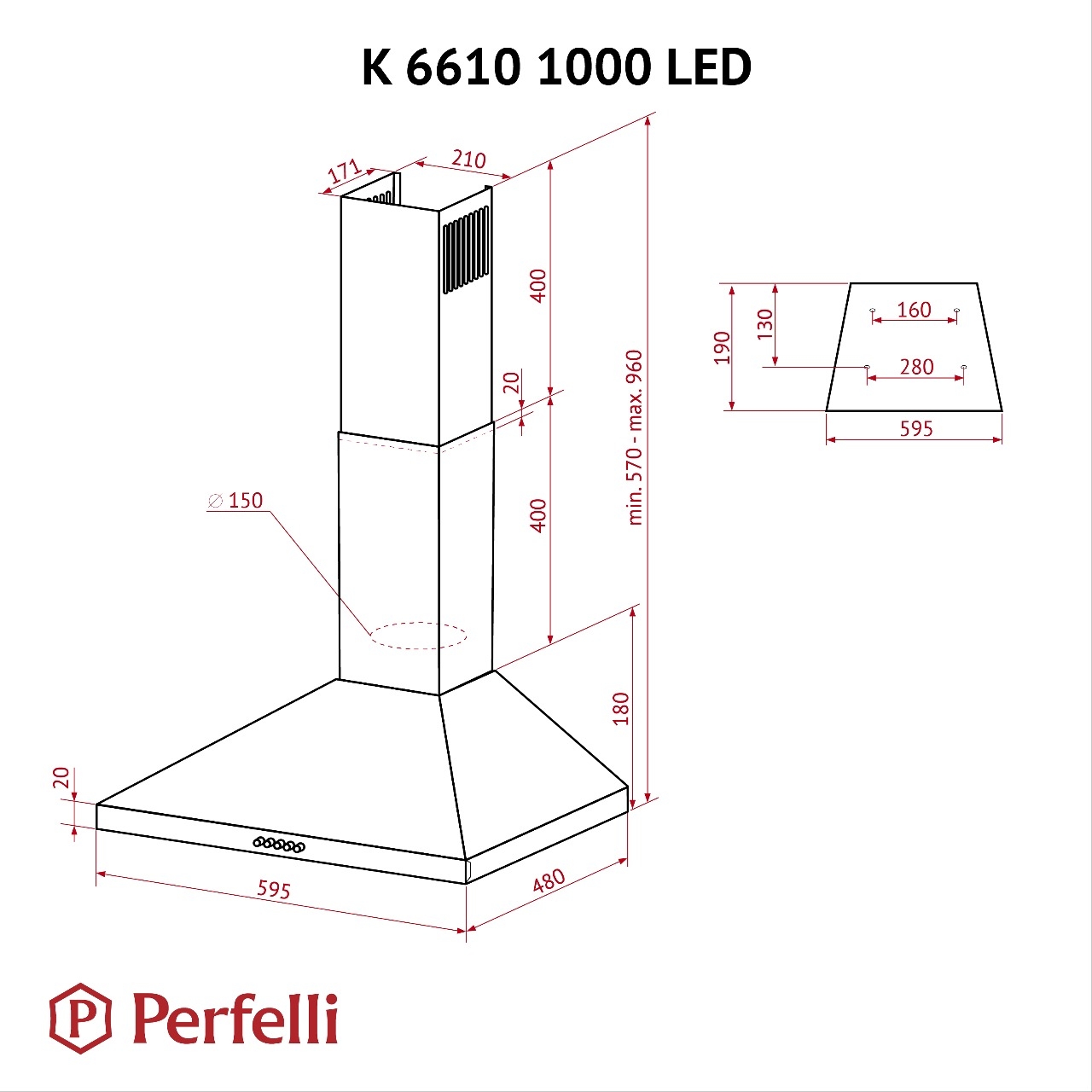 Perfelli K 6610 BL 1000 LED Габаритные размеры