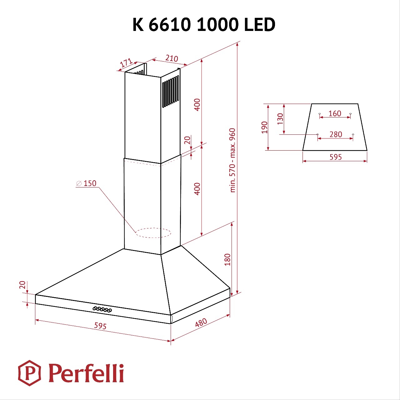 Perfelli K 6610 I 1000 LED Габаритні розміри