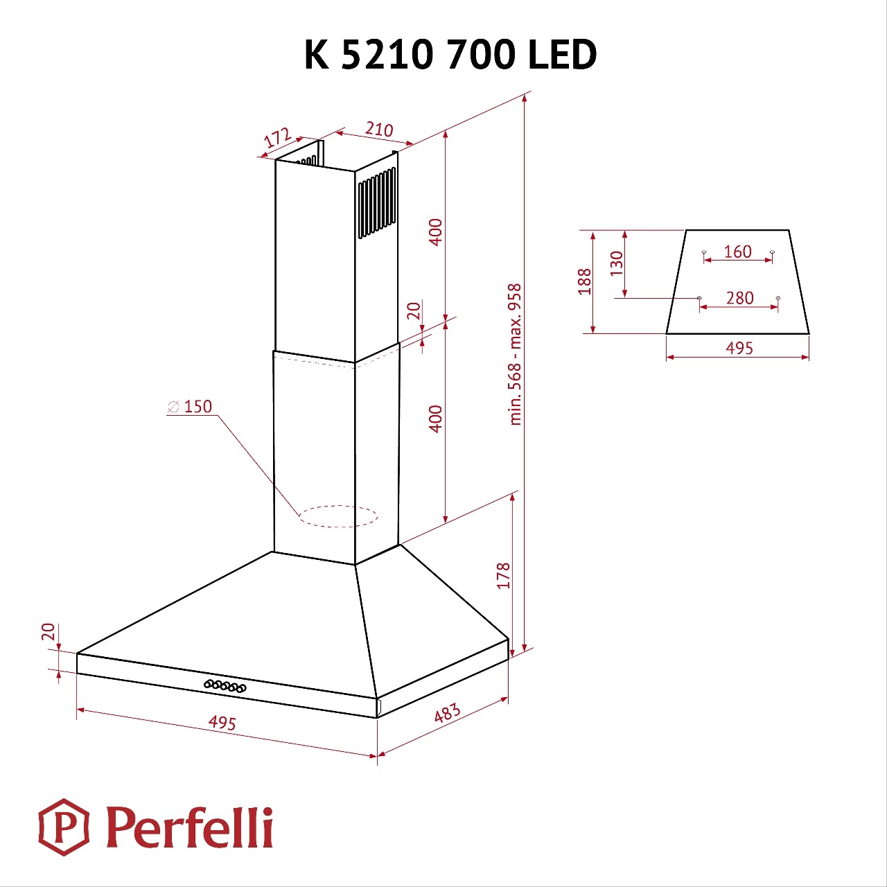 Perfelli K 5210 BL 700 LED Габаритные размеры
