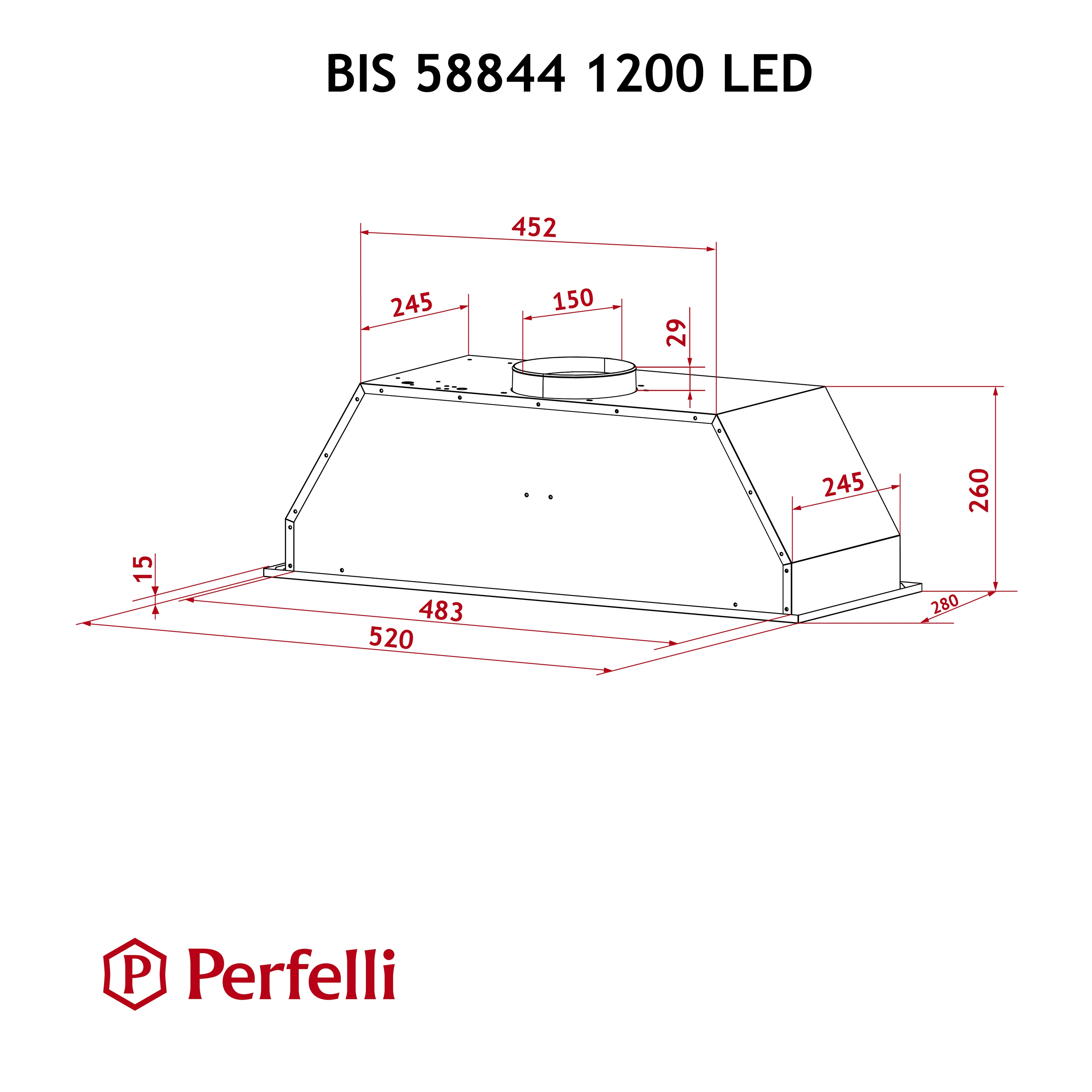 Perfelli BIS 58844 WH 1200 LED Габаритні розміри