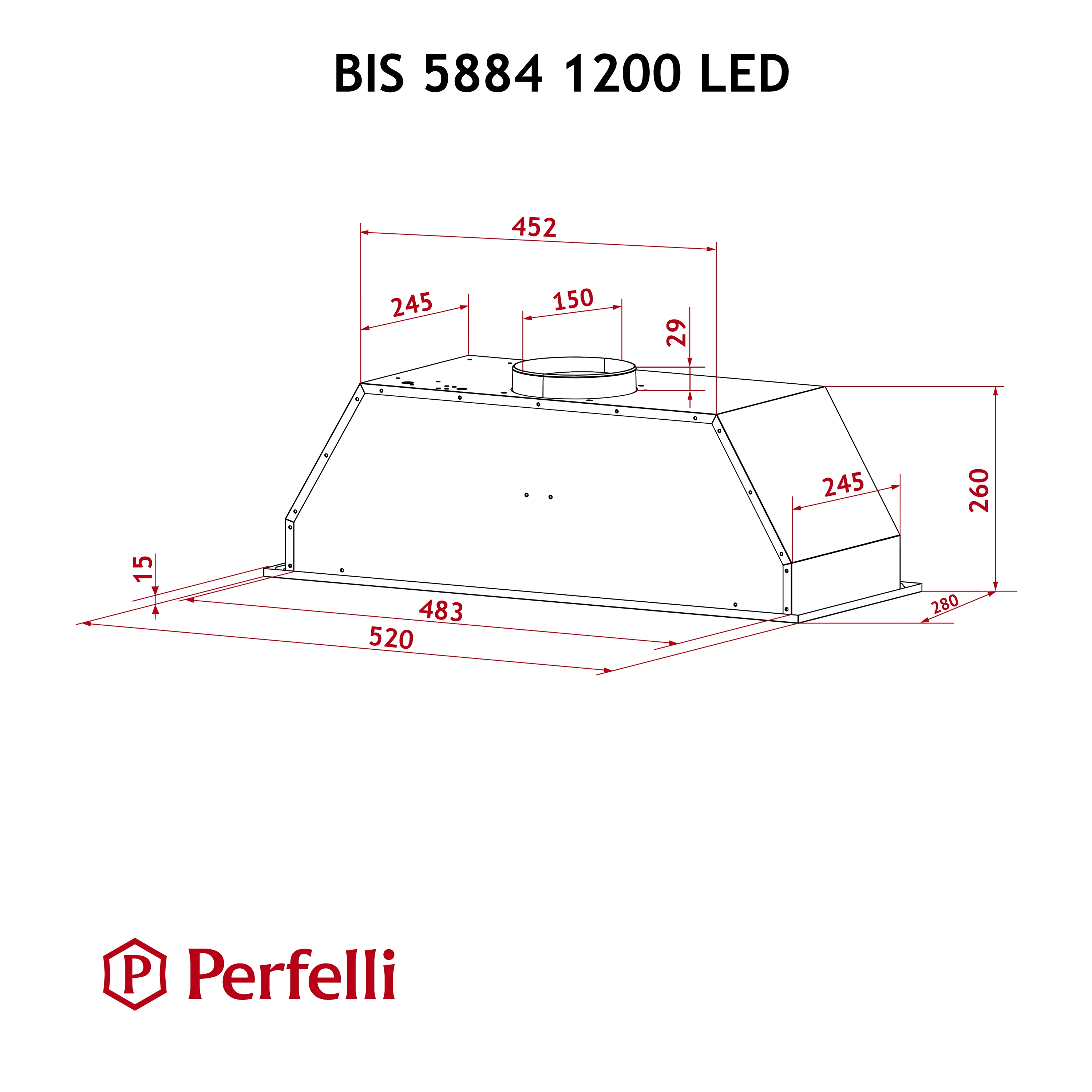 Perfelli BIS 5884 WH 1200 LED Габаритні розміри