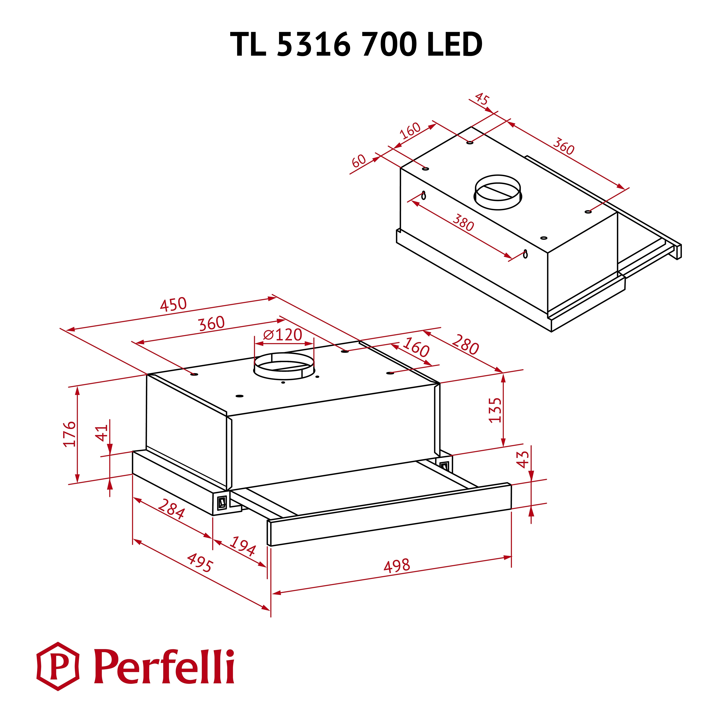 Perfelli TL 5316 BL 700 LED Габаритные размеры