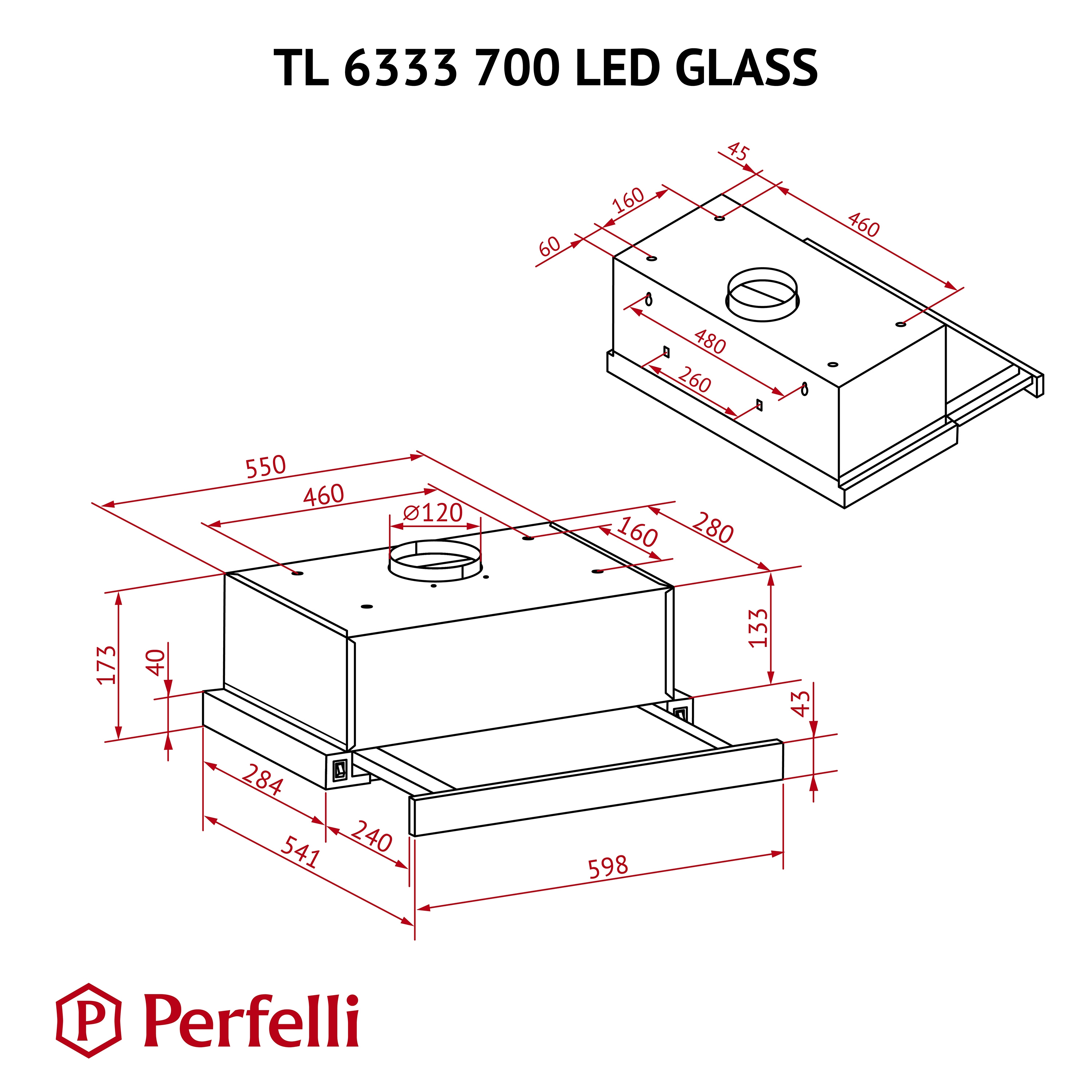 Perfelli TL 6333 WH 700 LED GLASS Габаритні розміри