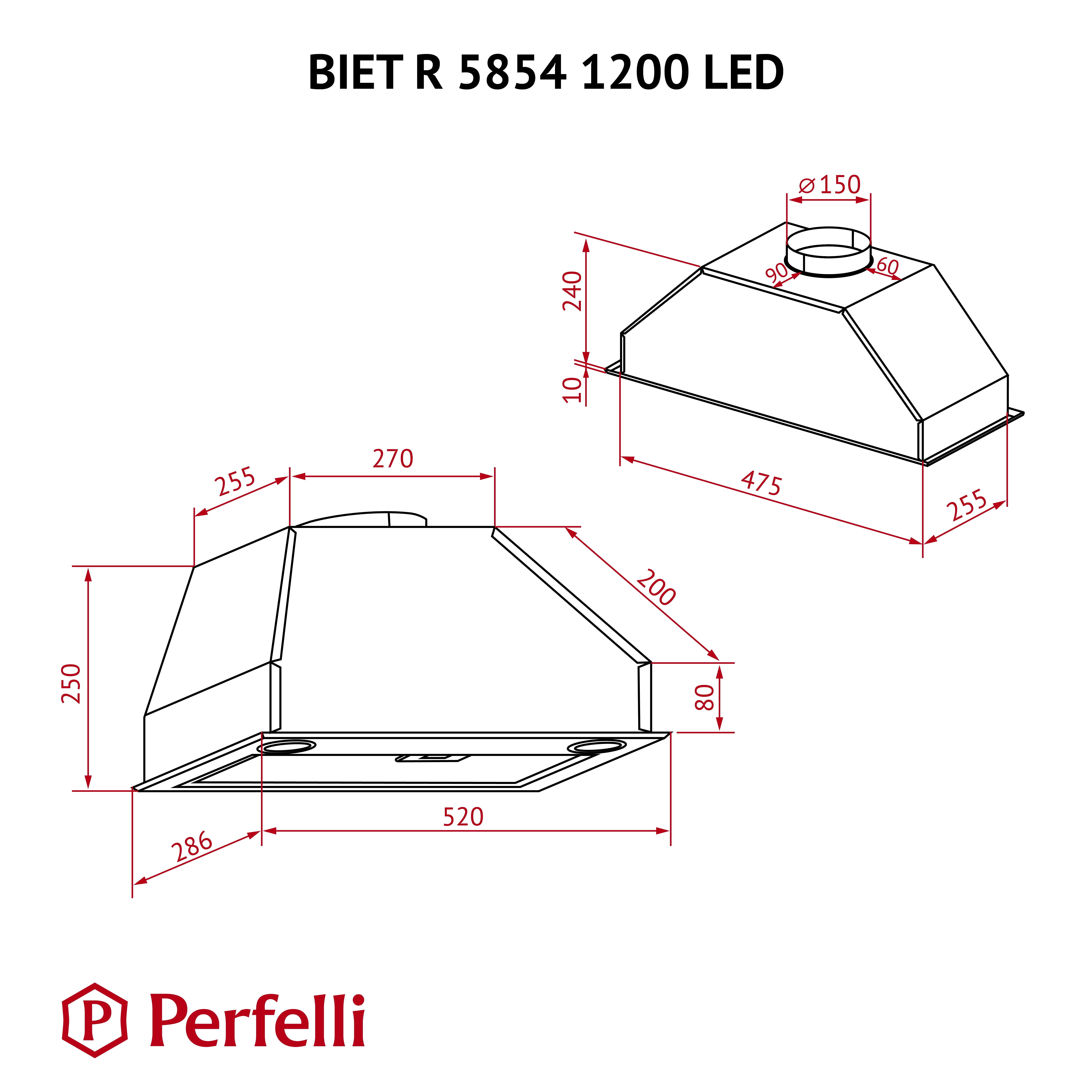 Perfelli BIET R 5854 BL 1200 LED Габаритні розміри