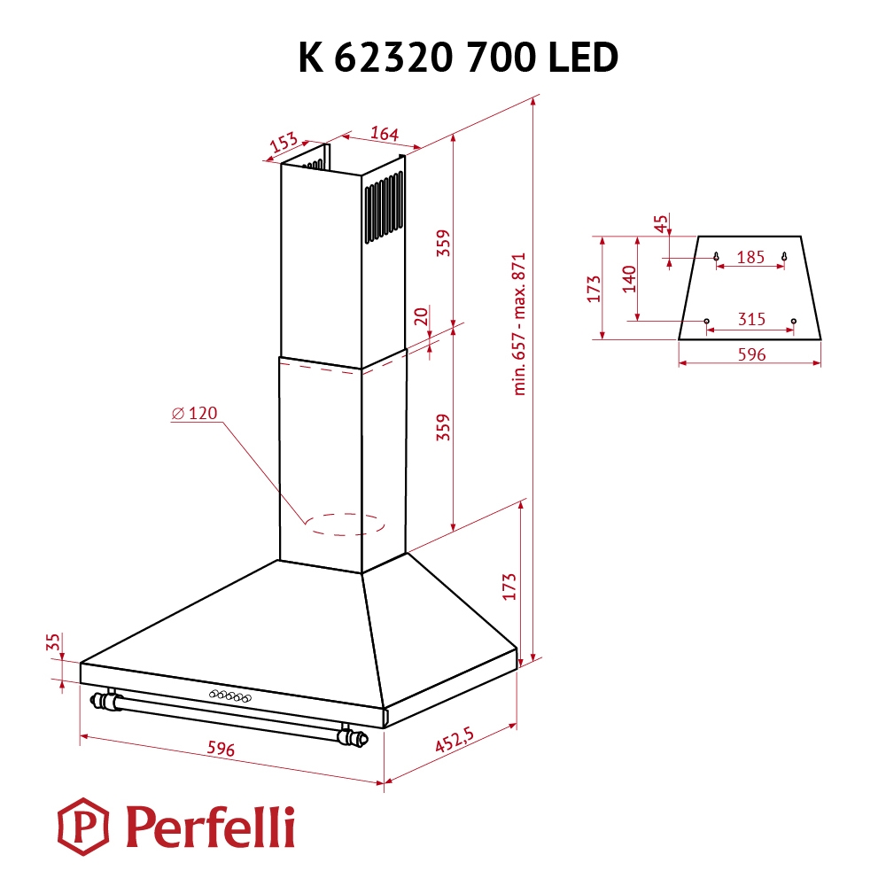 Perfelli K 62320 BL 700 LED Retro Габаритні розміри