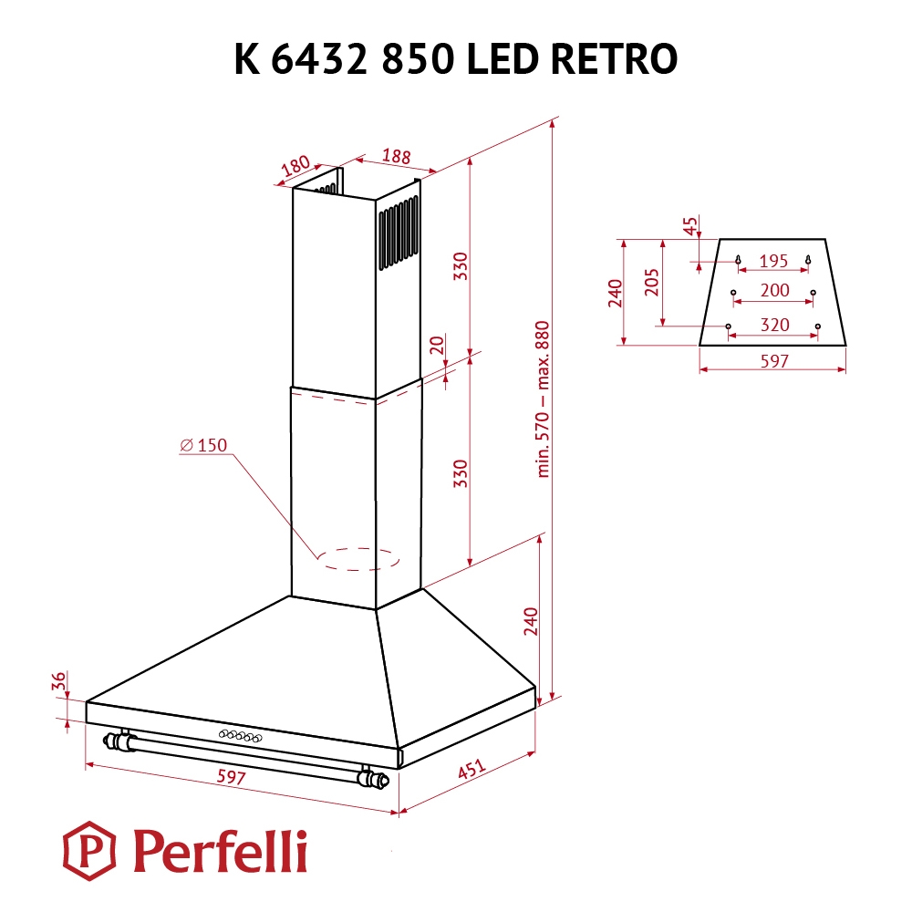 Perfelli K 6432 IV 850 LED RETRO Габаритні розміри