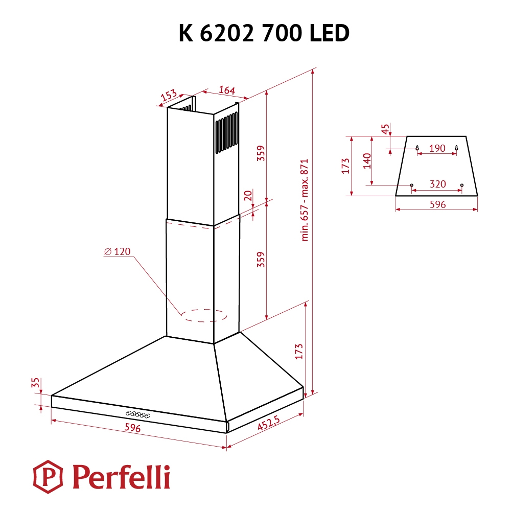 Perfelli K 6202 I 700 LED Габаритні розміри