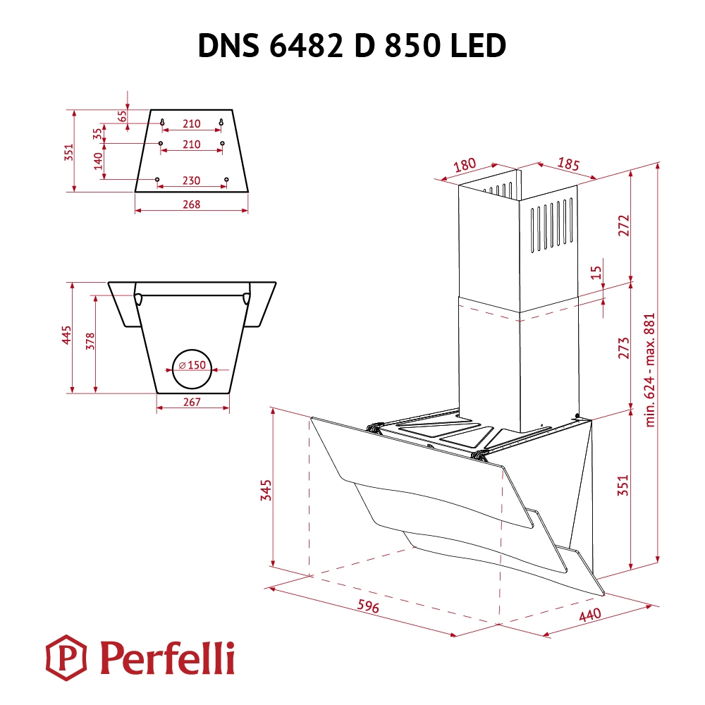 Perfelli DNS 6482 D 850 BL LED Габаритные размеры