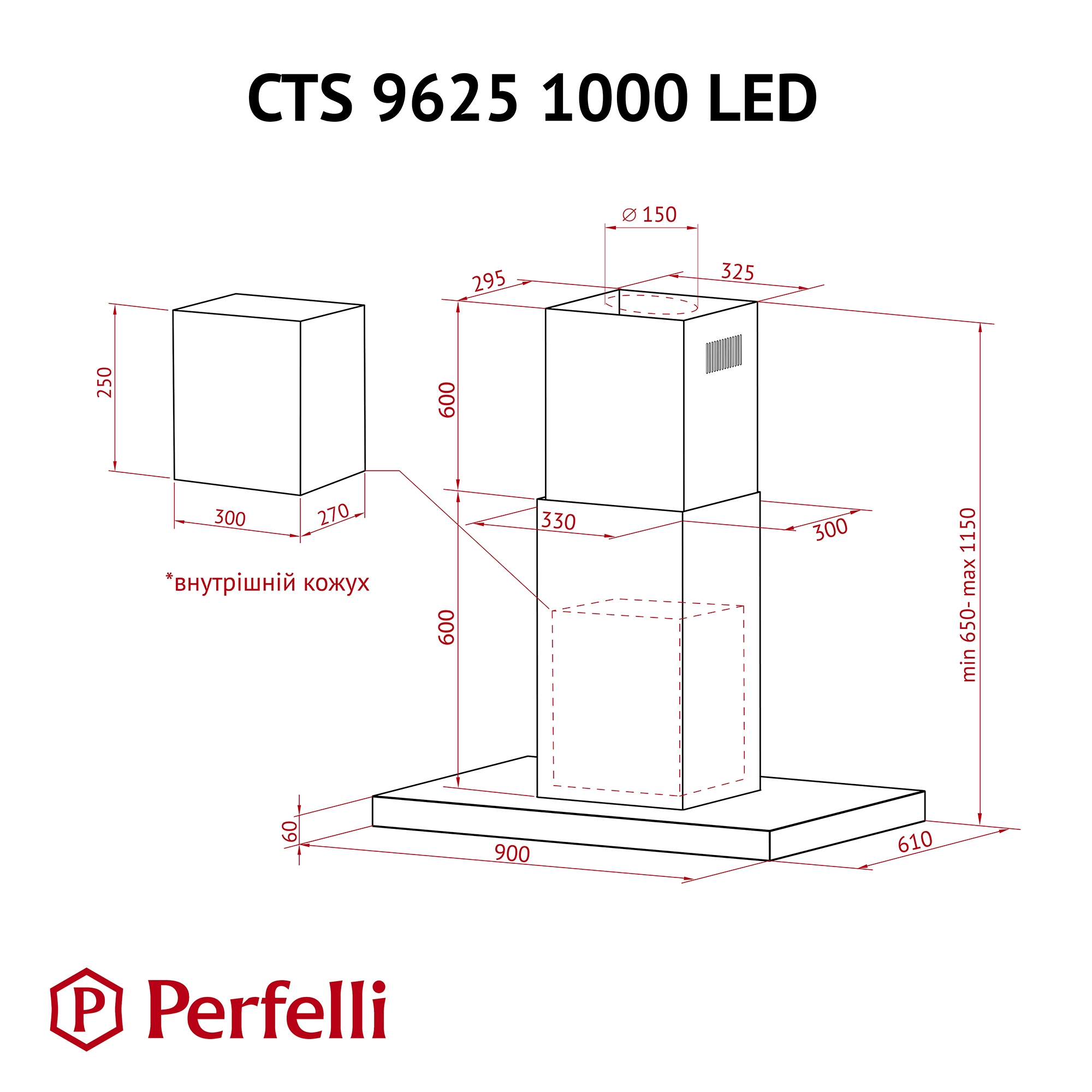 Perfelli CTS 9625 I 1000 LED Габаритні розміри
