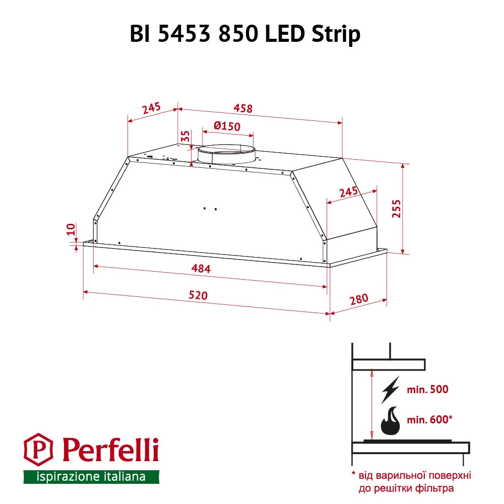 Perfelli BI 5453 I 850 LED Strip Габаритные размеры