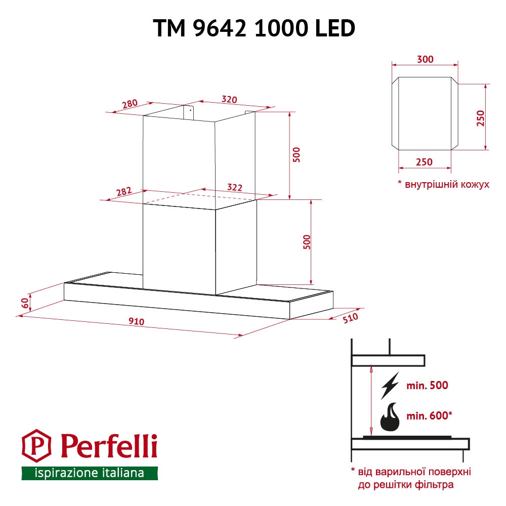 Perfelli TM 9642 I/BL 1000 LED Габаритні розміри