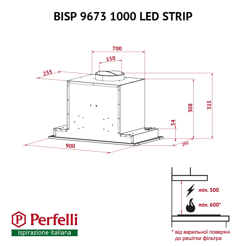 Perfelli BISP 9673 WH 1000 LED Strip Габаритні розміри