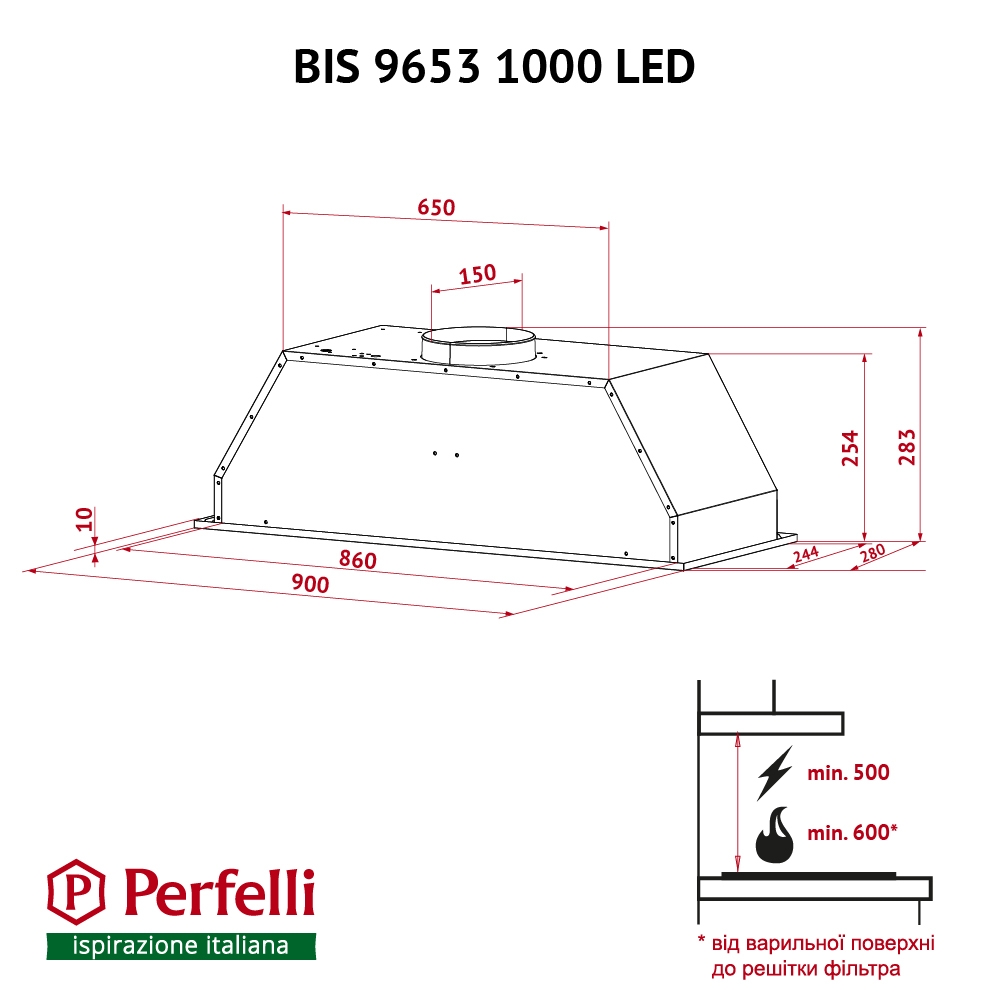 Perfelli BIS 9653 I 1000 LED Габаритні розміри