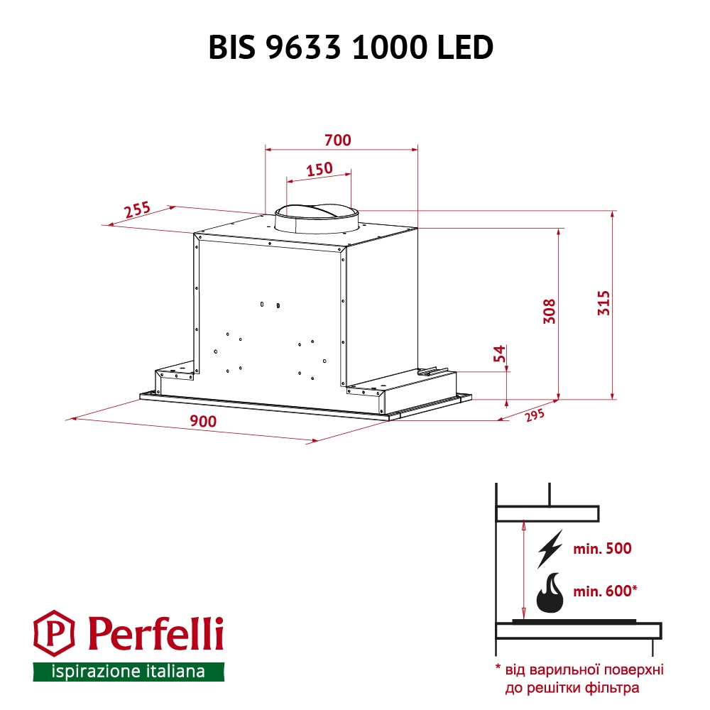 Perfelli BIS 9633 I 1000 LED Габаритні розміри