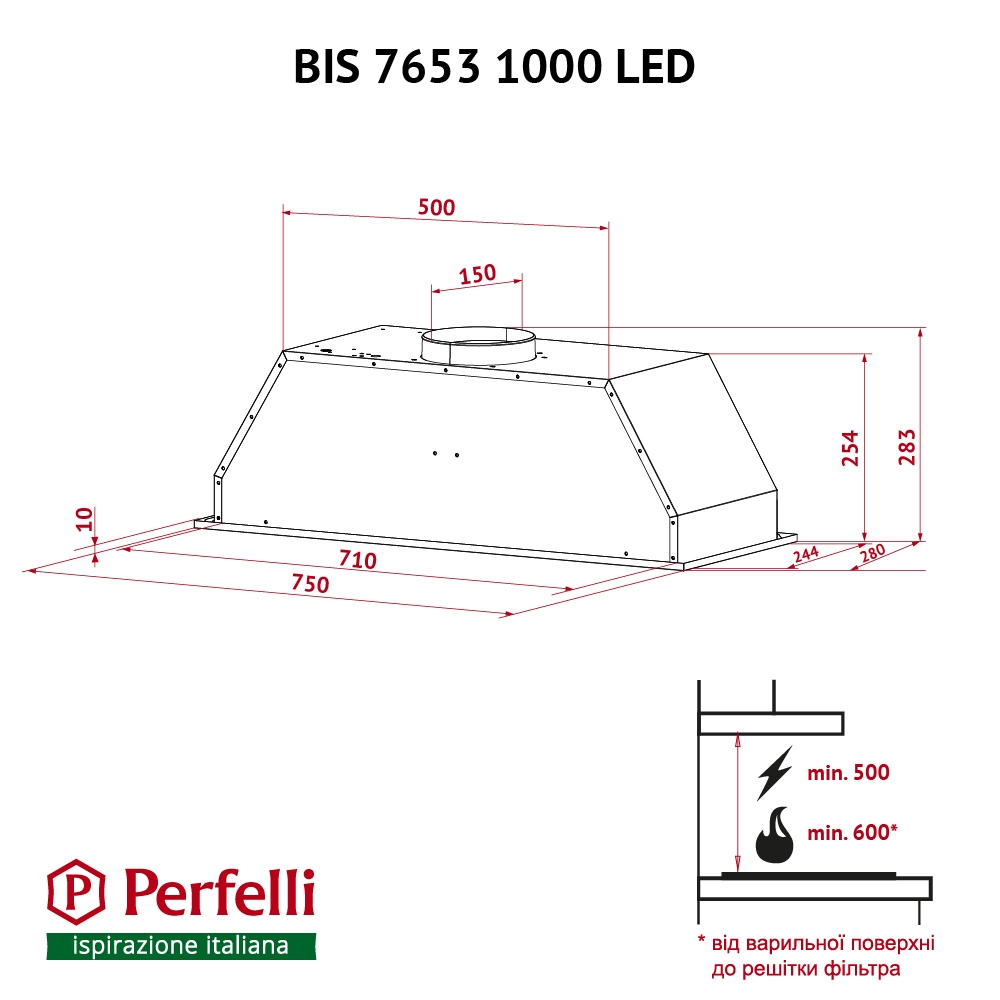 Perfelli BIS 7653 WH 1000 LED Габаритные размеры
