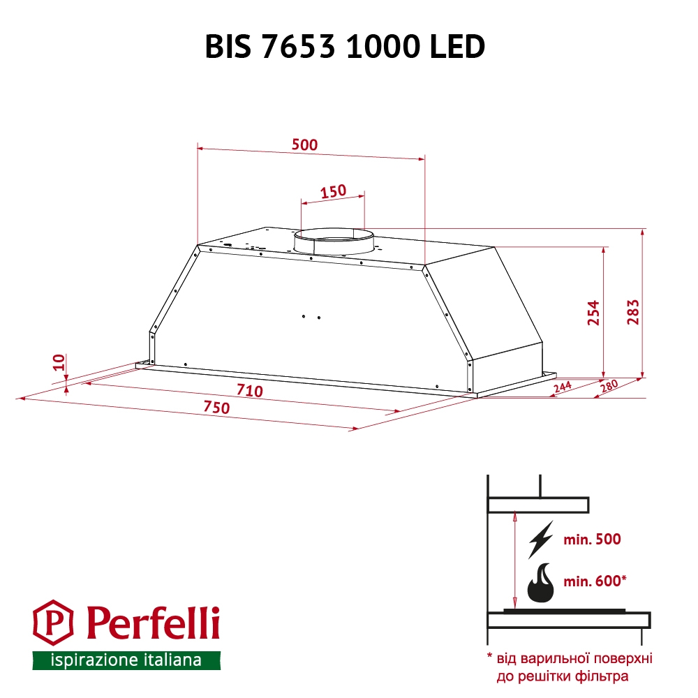 Perfelli BIS 7653 I 1000 LED Габаритные размеры