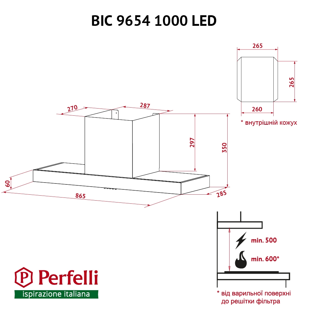 Perfelli BIC 9654 I 1000 LED Габаритні розміри