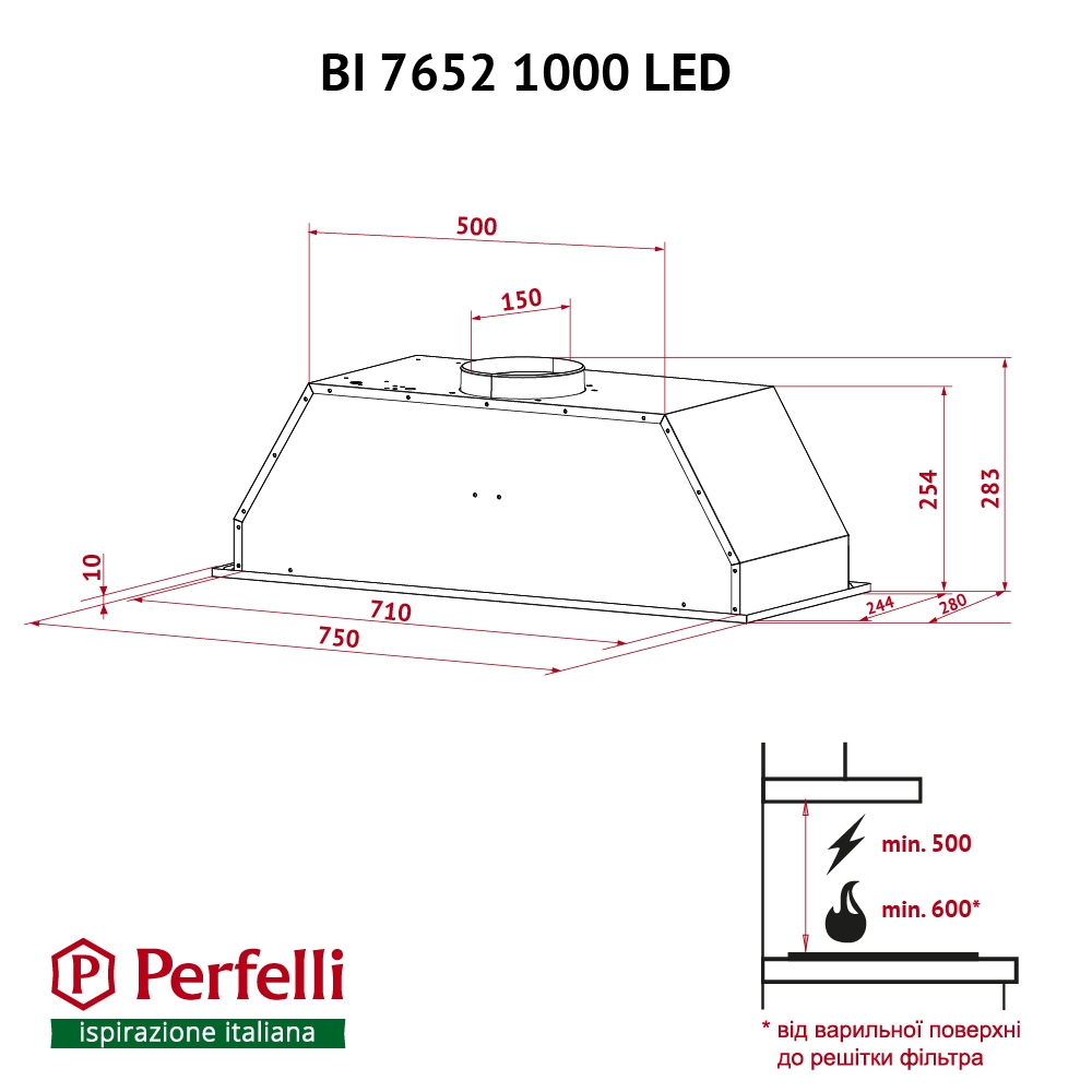 Perfelli BI 7652 I 1000 LED Габаритные размеры