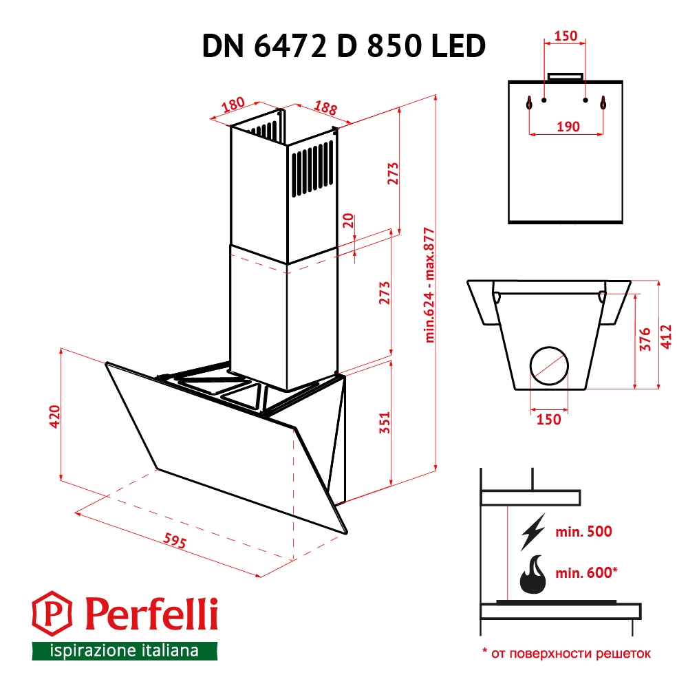 Perfelli DN 6472 D 850 BL LED Габаритные размеры