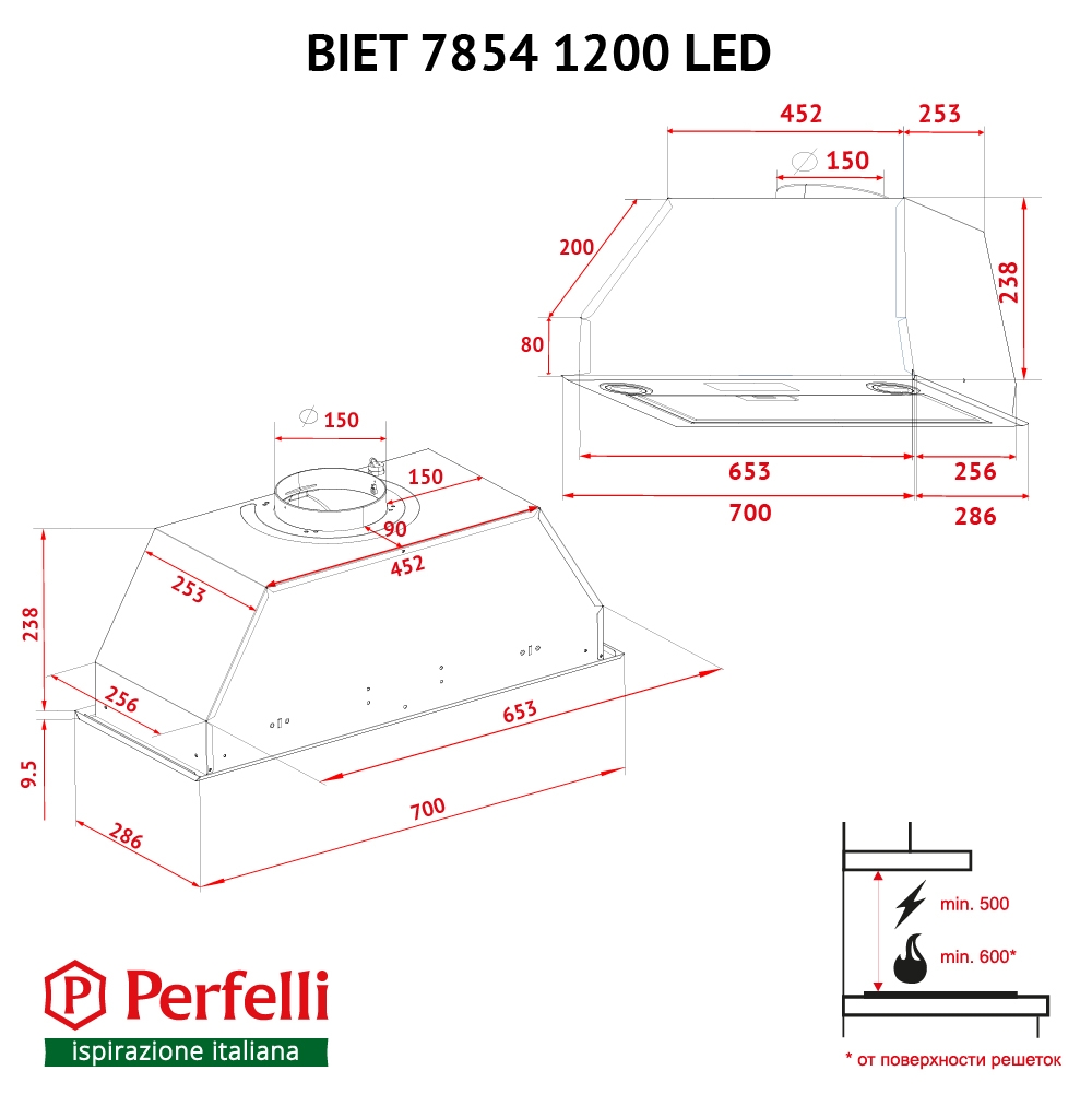 Perfelli BIET 7854 WH 1200 LED Габаритні розміри