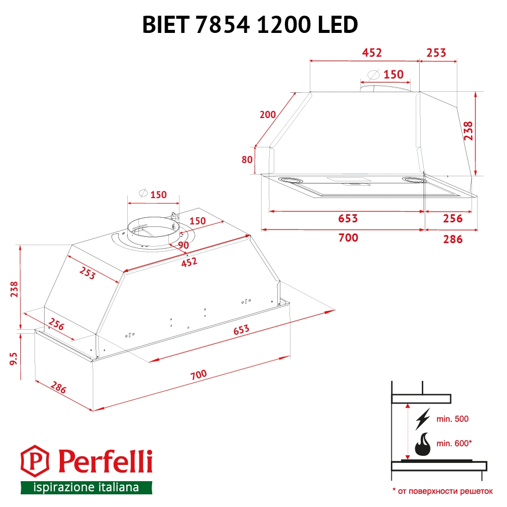 Perfelli BIET 7854 BL 1200 LED Габаритні розміри