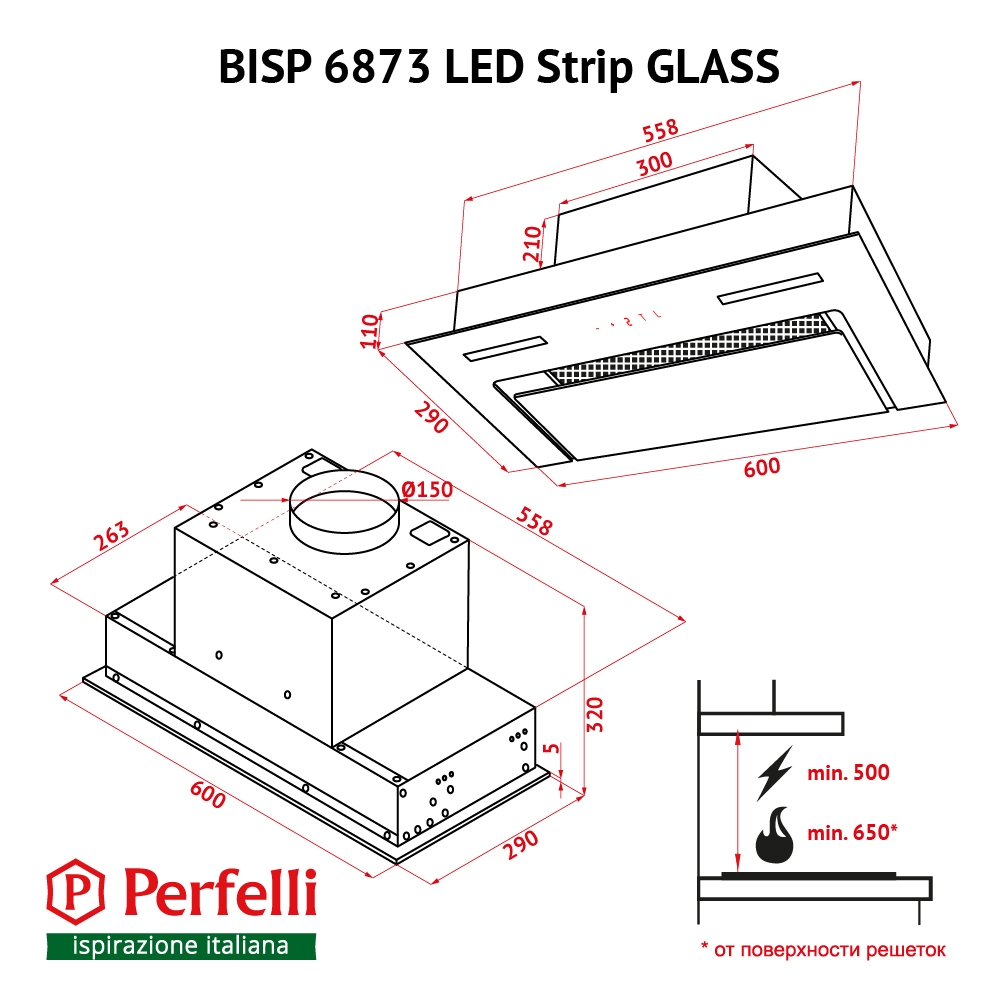Perfelli BISP 6873 WH LED Strip GLASS Габаритные размеры