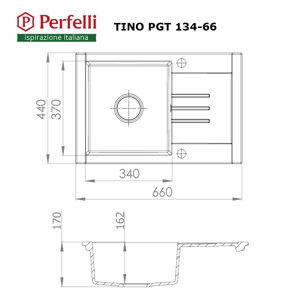 Perfelli TINO PGT 134-66 LIGHT BEIGE Габаритные размеры