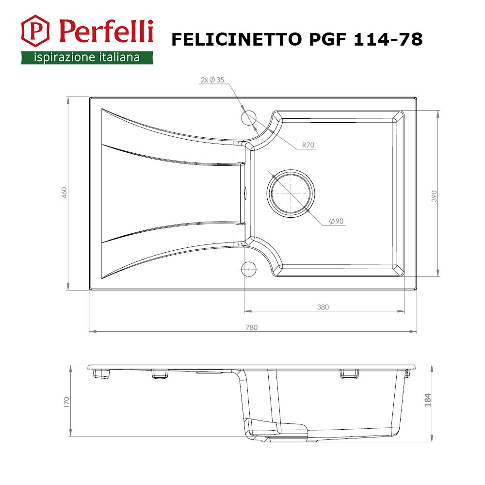 Perfelli FELICINETTO PGF 114-78 LIGHT BEIGE Габаритные размеры