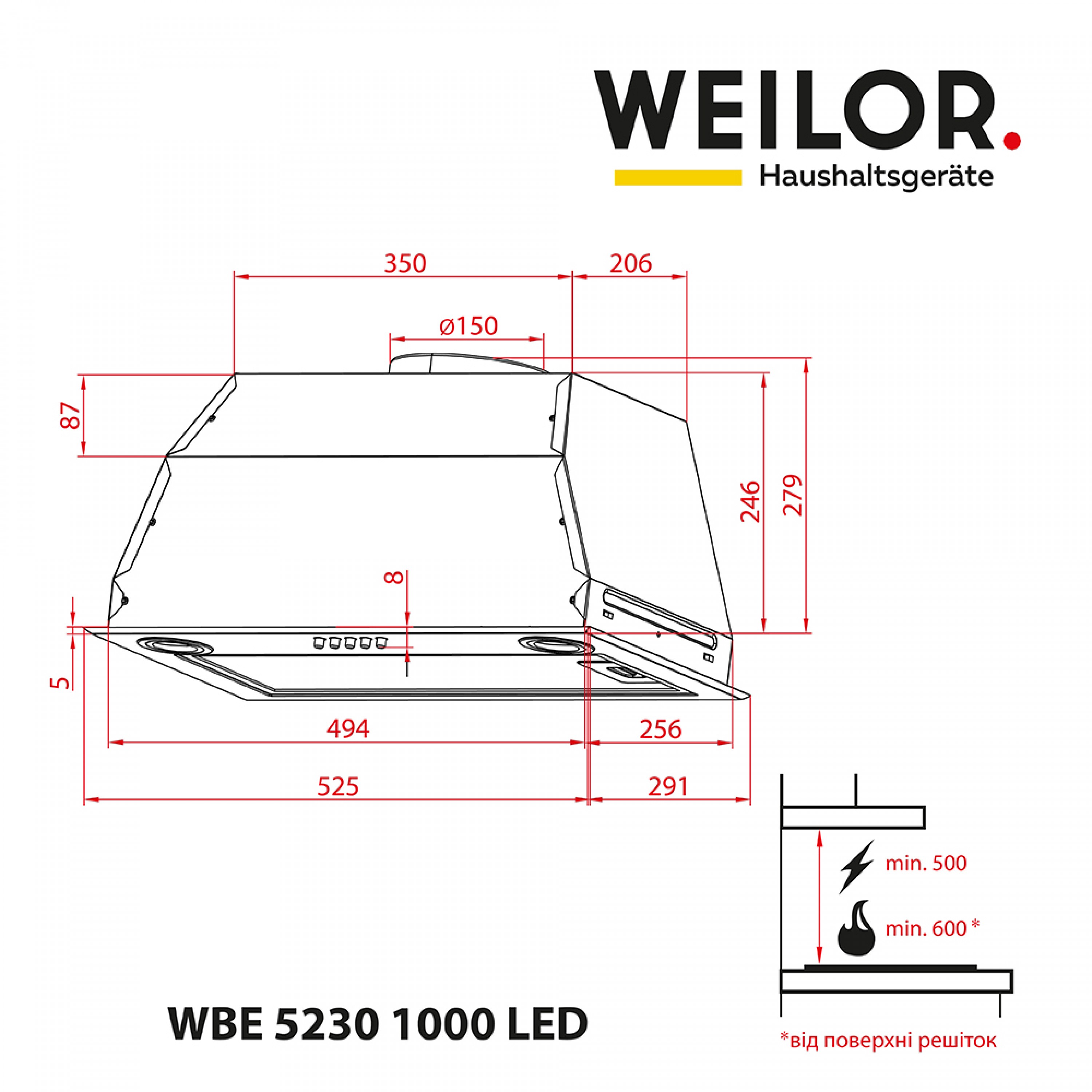 Weilor WBE 5230 FBL 1000 LED Габаритні розміри