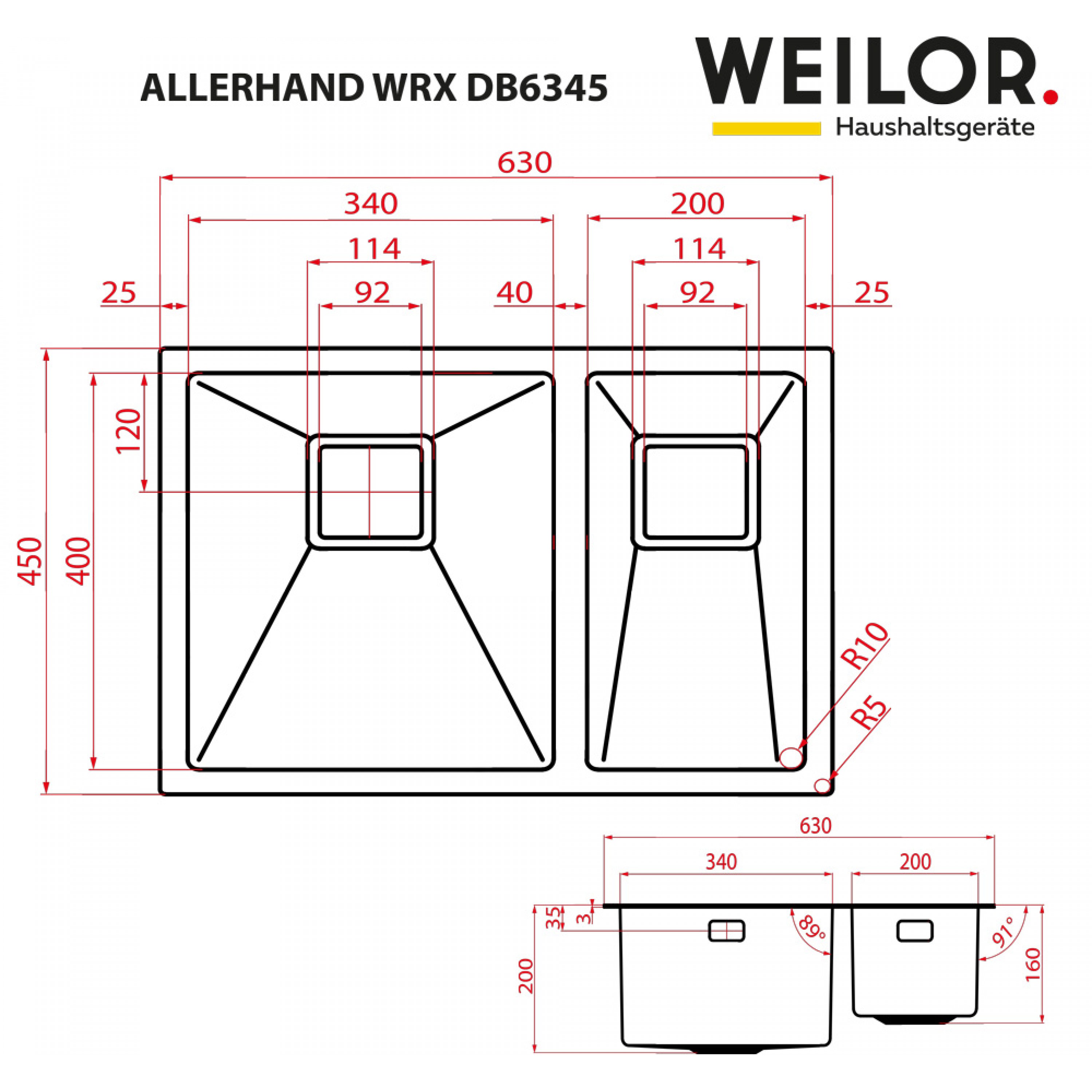 Weilor ALLERHAND WRX DB6345 Габаритные размеры