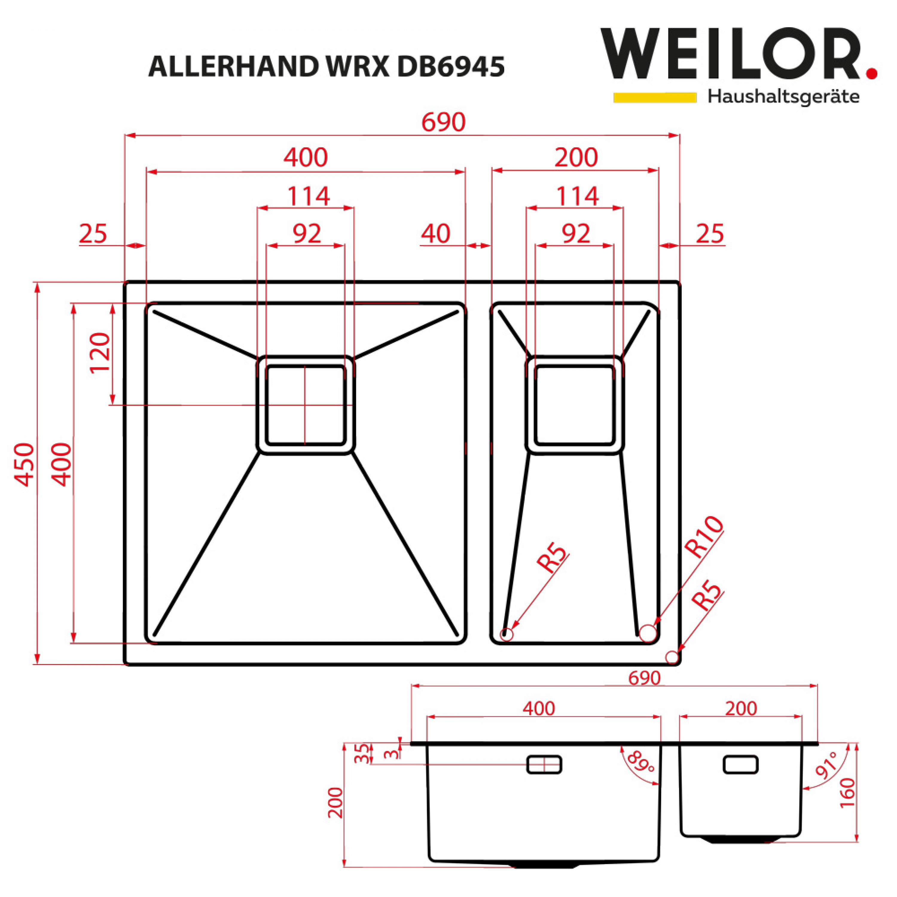 Weilor ALLERHAND WRX DB6945 Габаритные размеры