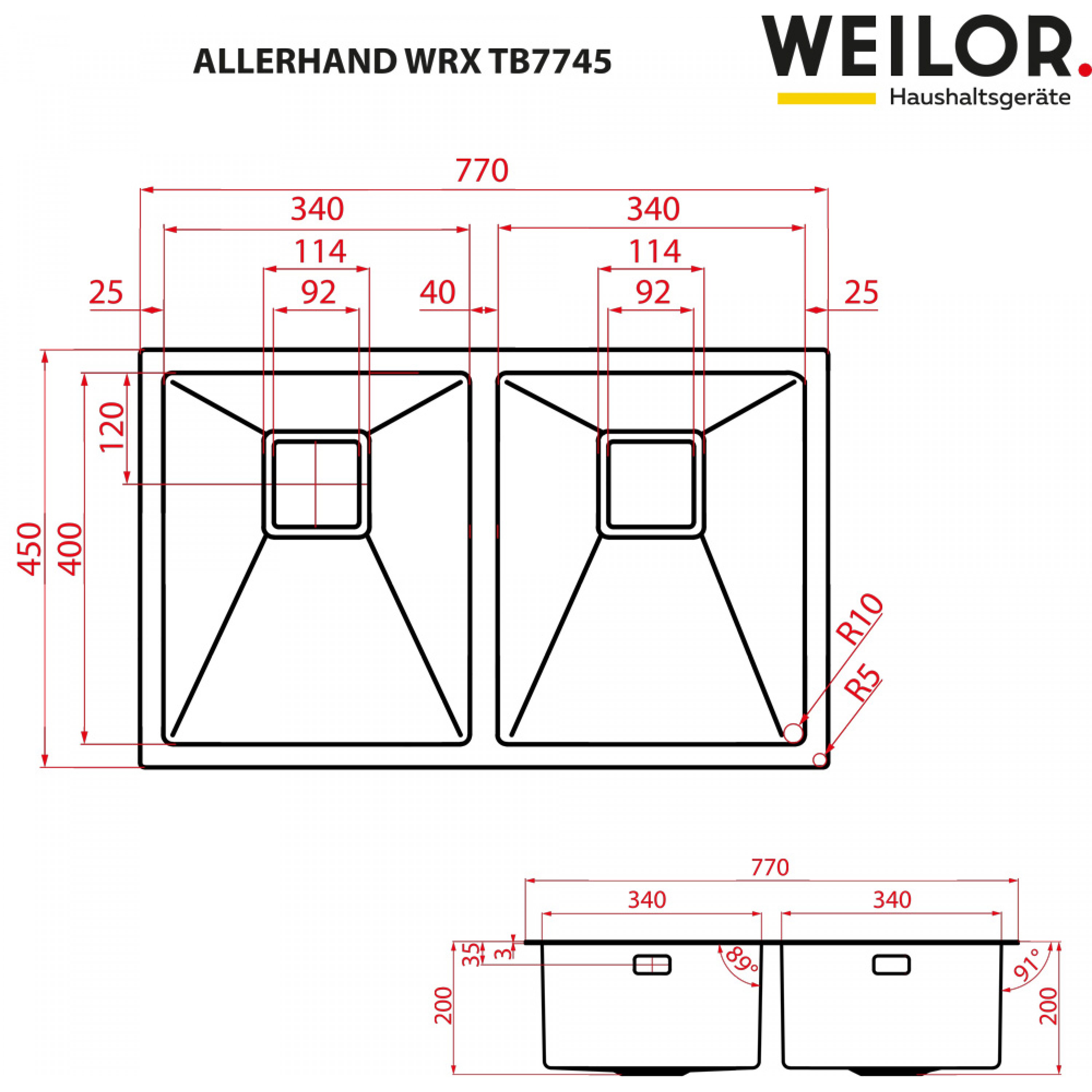 Weilor ALLERHAND WRX TB7745 Габаритные размеры