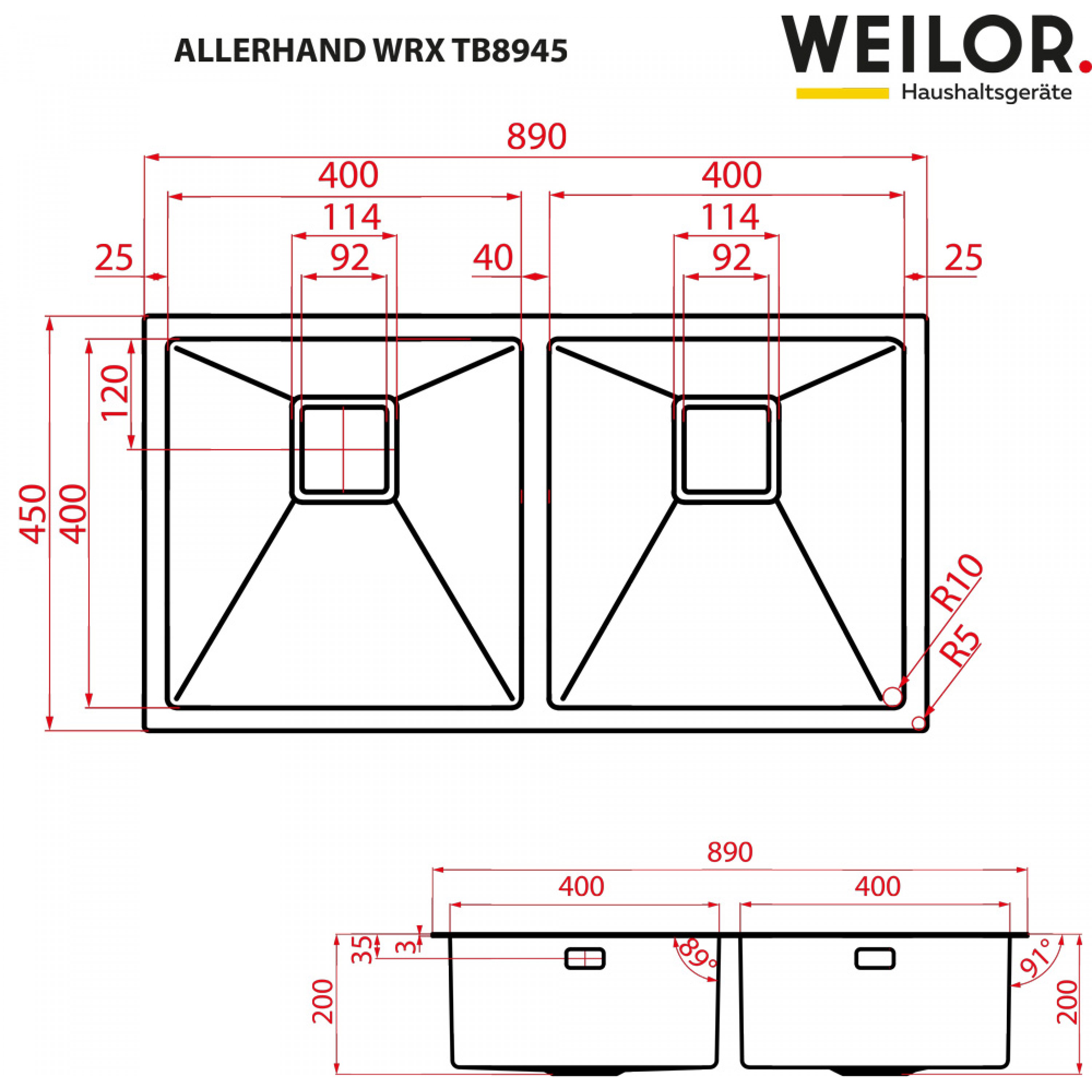 Weilor ALLERHAND WRX TB8945 Габаритні розміри