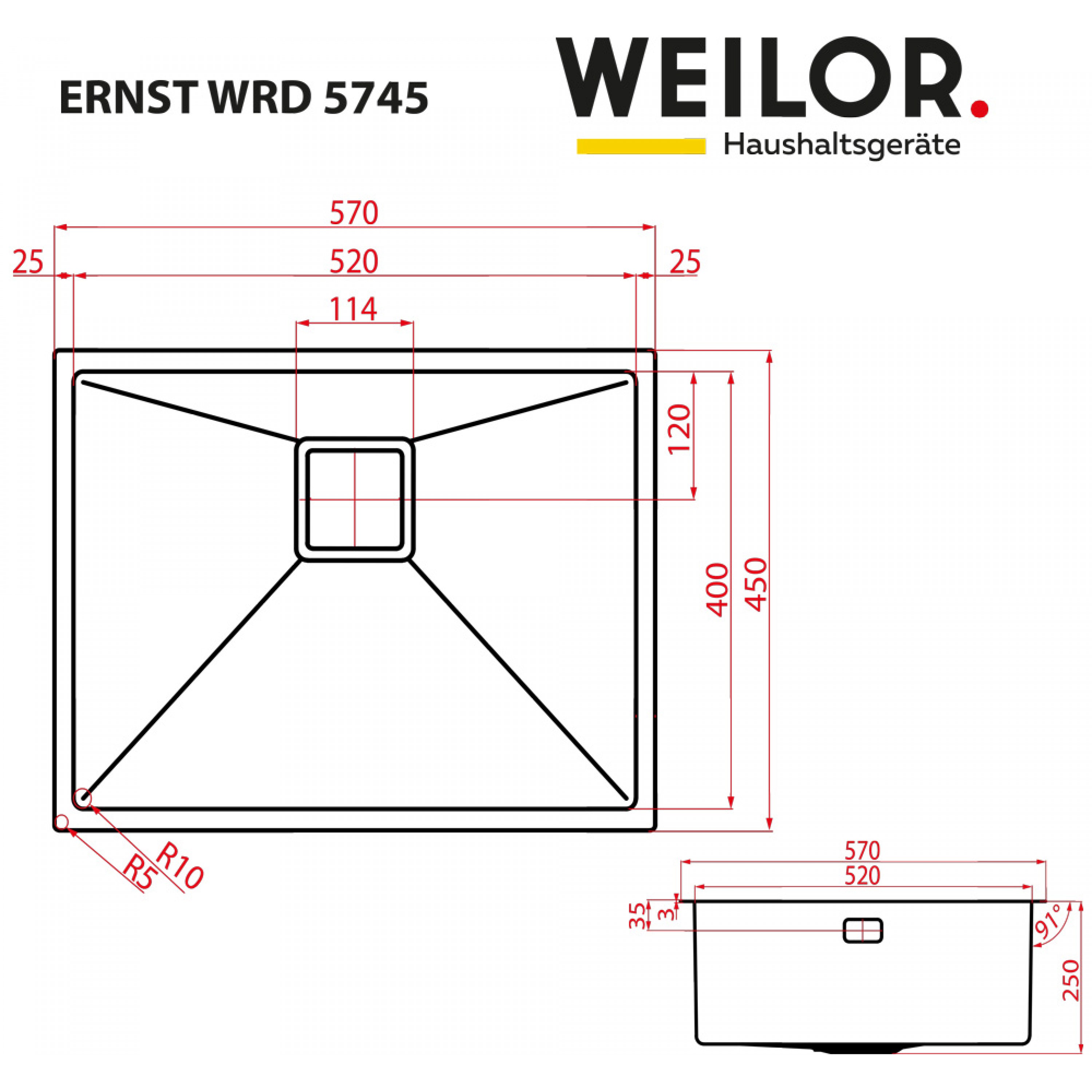 Weilor ERNST WRD 5745 Габаритні розміри