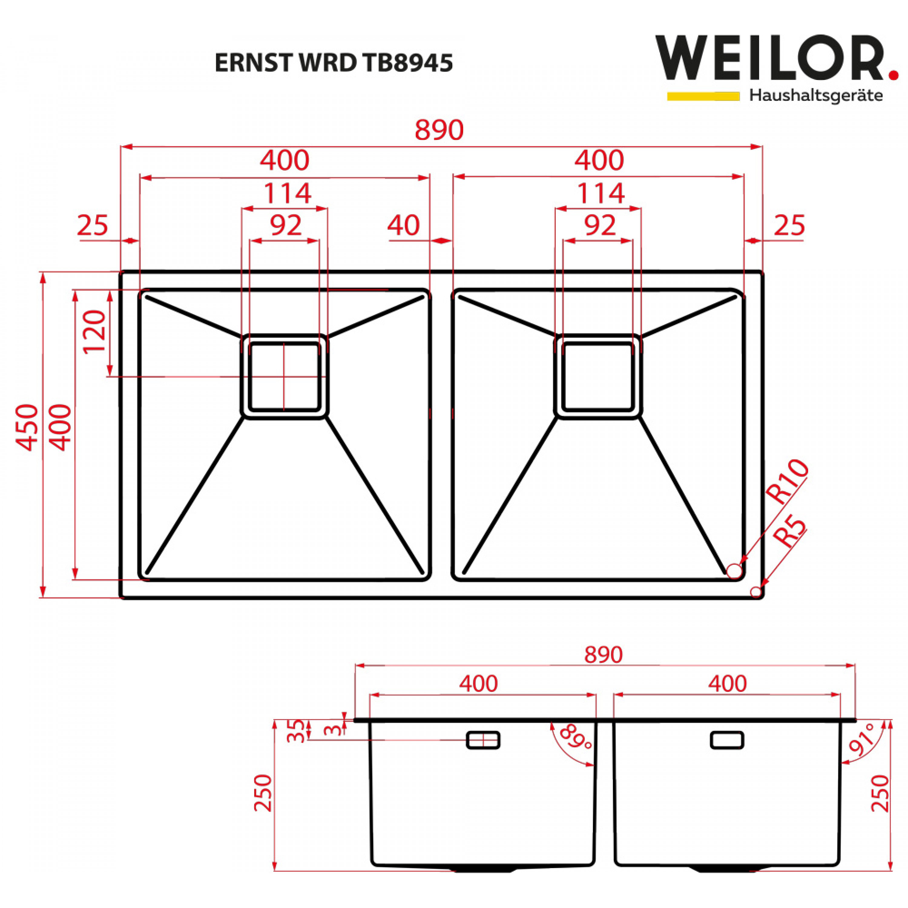 Weilor ERNST WRD TB8945 Габаритные размеры