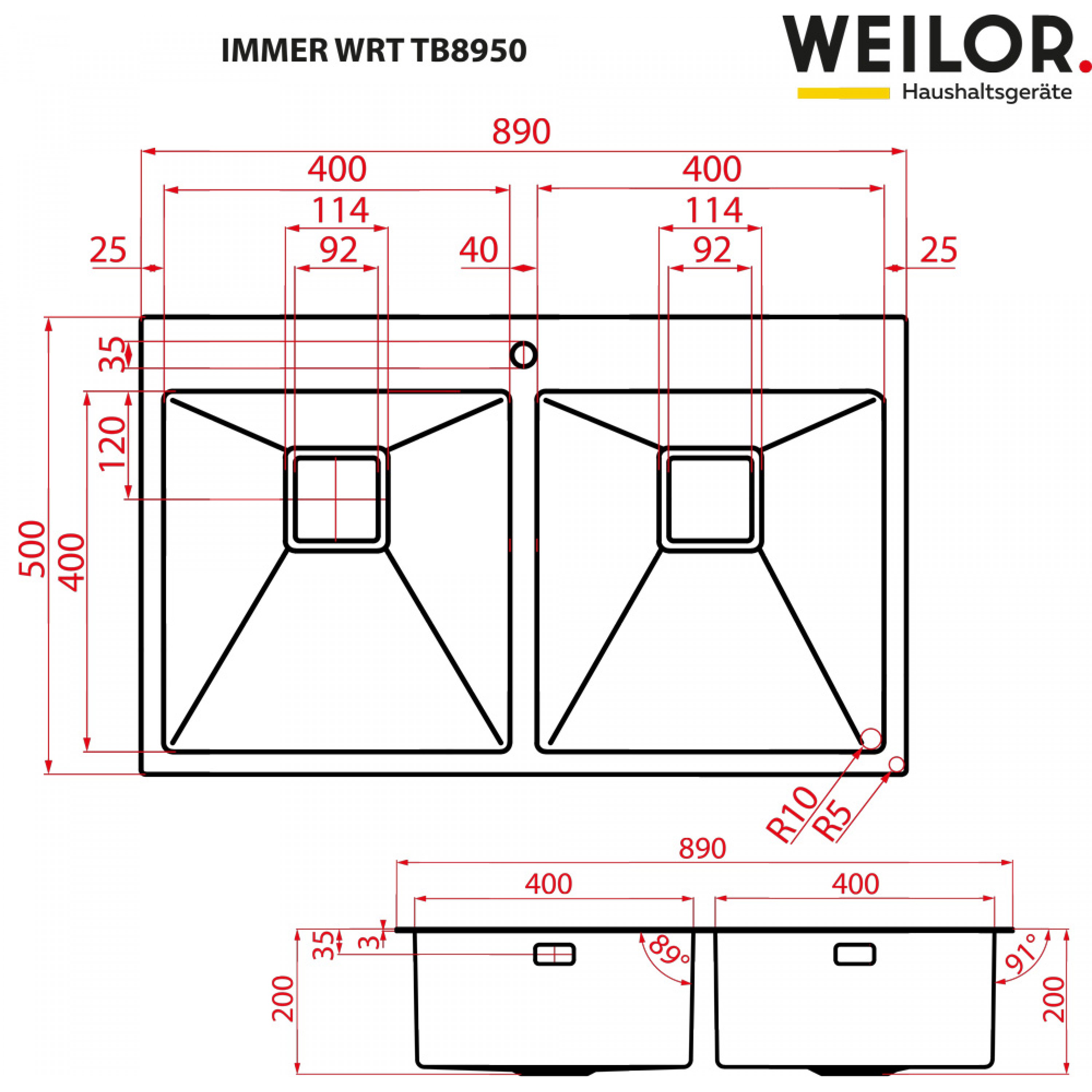 Weilor IMMER WRT TB8950 Габаритные размеры
