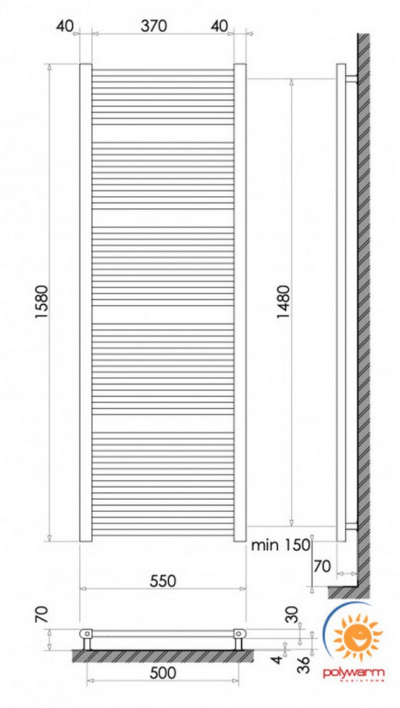 Polywarm WR35/55 белая Габаритные размеры