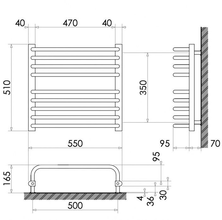 Polywarm WU9/55 белая Габаритные размеры