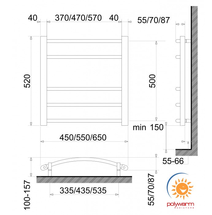 Polywarm EG5/55 біла Габаритні розміри