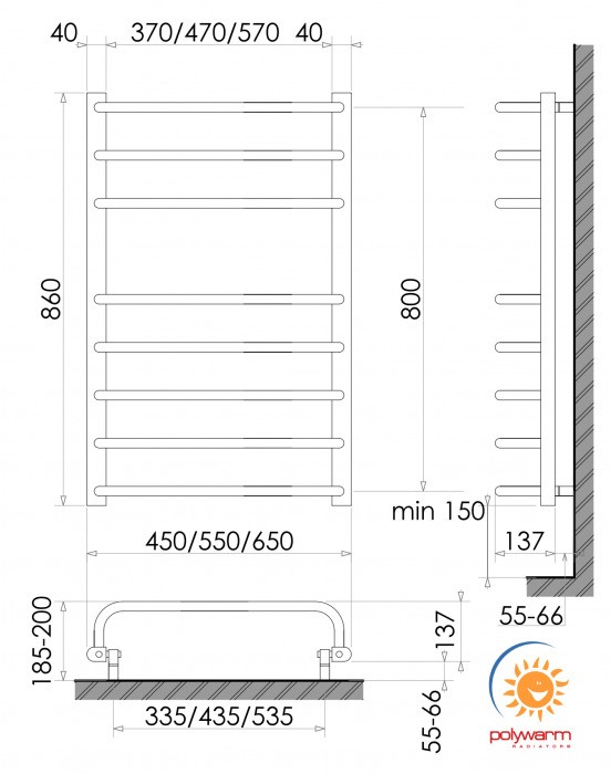 Polywarm EU8/55 біла Габаритні розміри