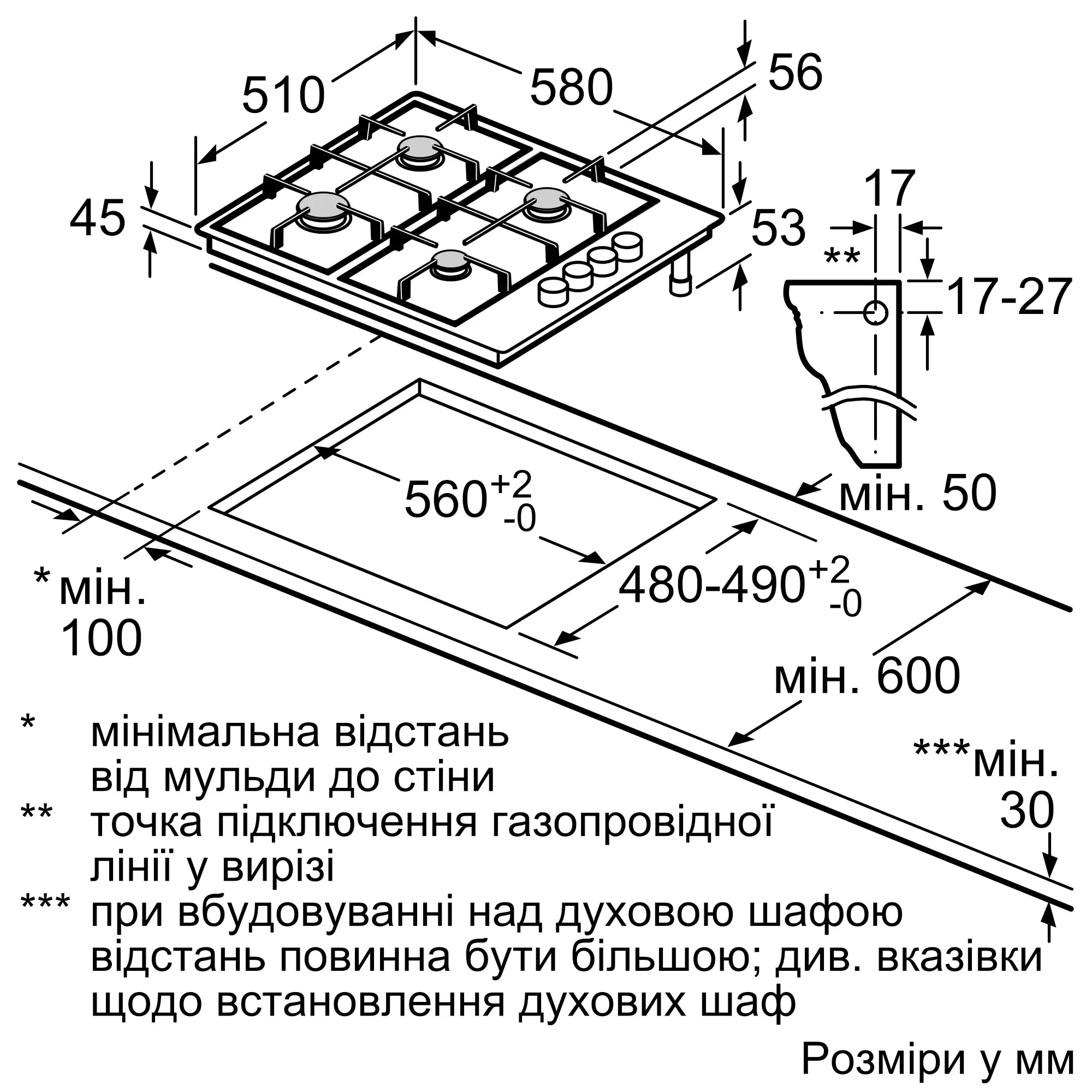 Bosch PBH6C5B62O Габаритные размеры