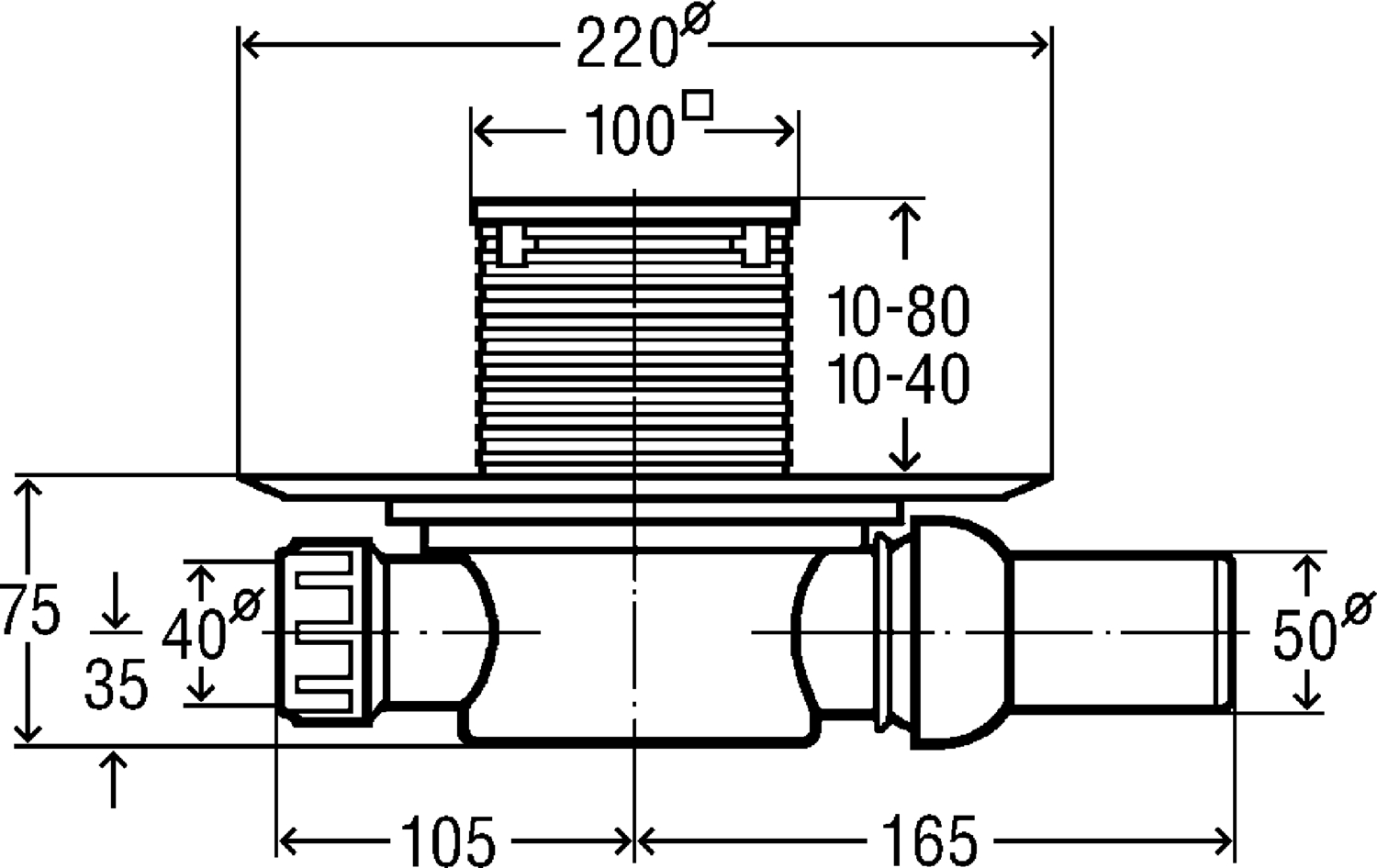 Viega Advantix 100х100 d-50 (583217) Габаритные размеры