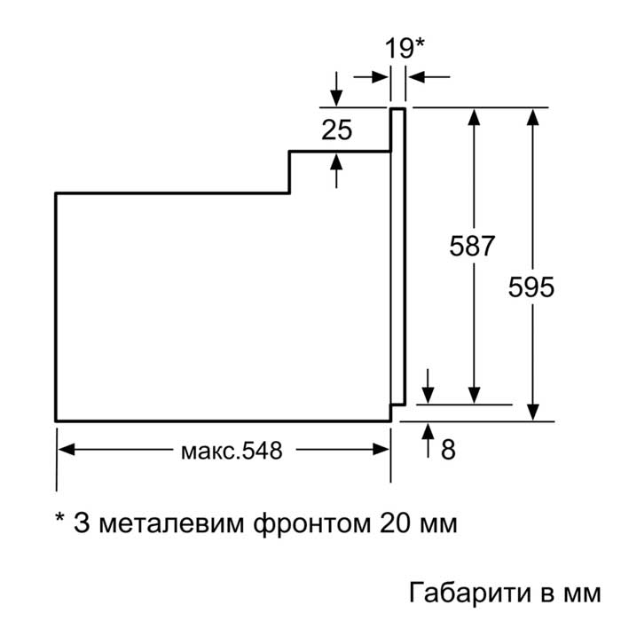 Bosch HBJ558YW0Q Габаритные размеры