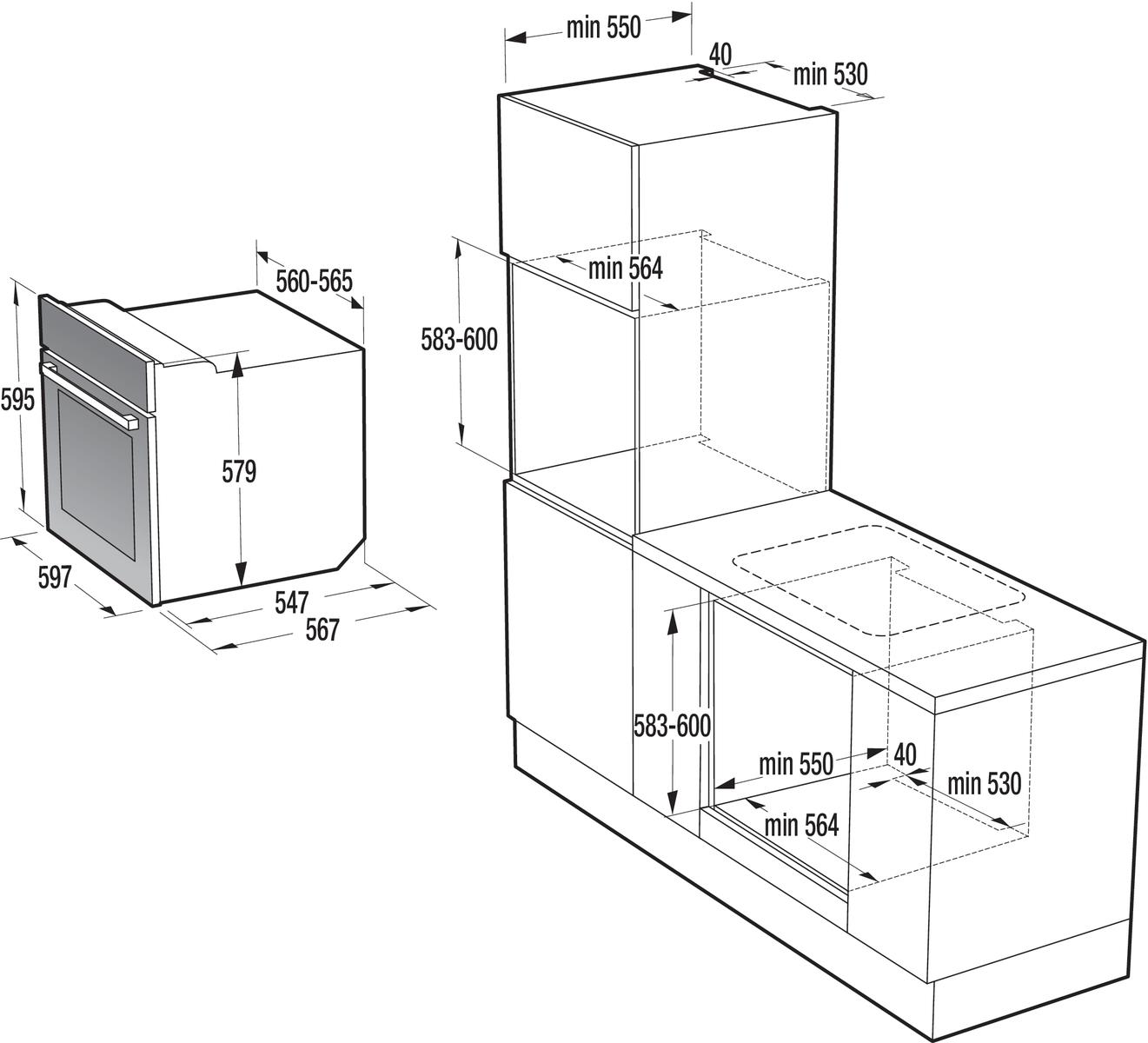 Gorenje BOP737E20XG Габаритні розміри